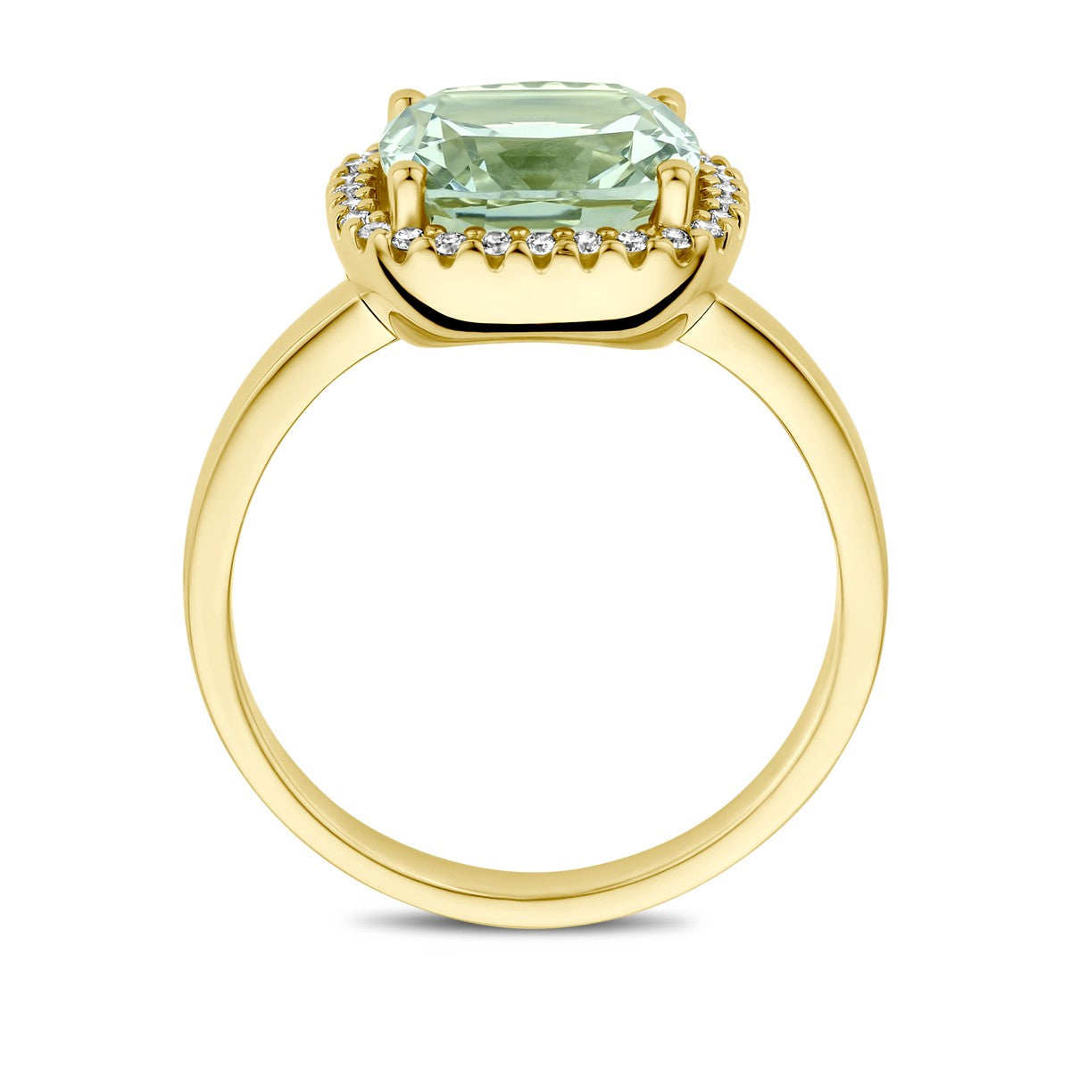 Fantasy Collection Ring groen amethist en diamant 0.14ct h si 14K geelgoud