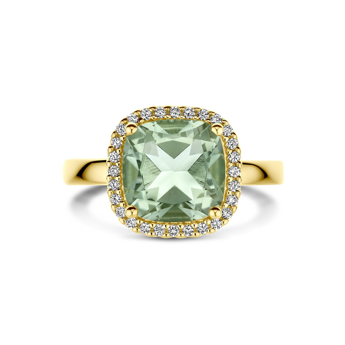 Fantasy Collection Ring groen amethist en diamant 0.14ct h si 14K geelgoud