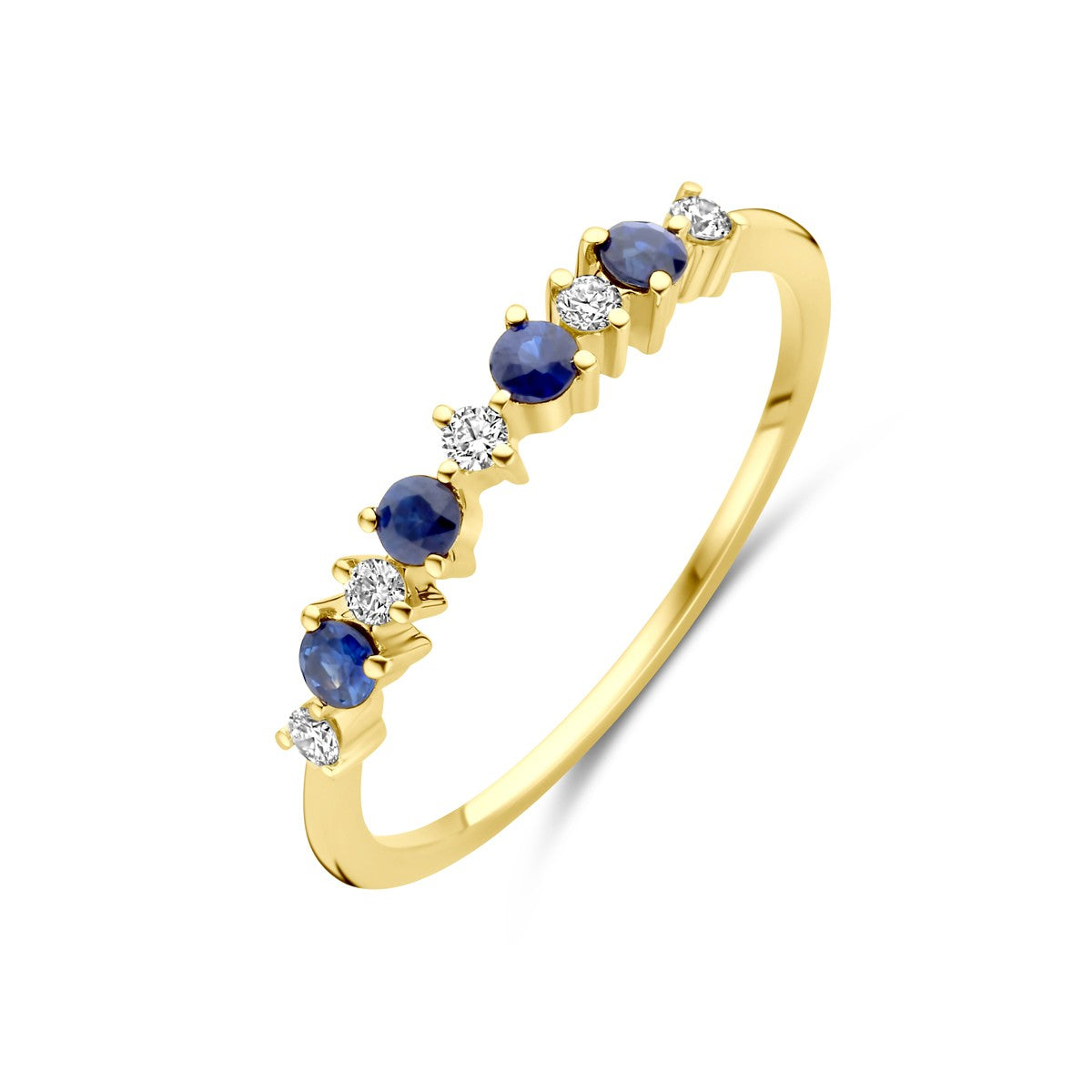 Fantasy Collection Ring blauw saffier en diamant 0.08ct h si 14K geelgoud