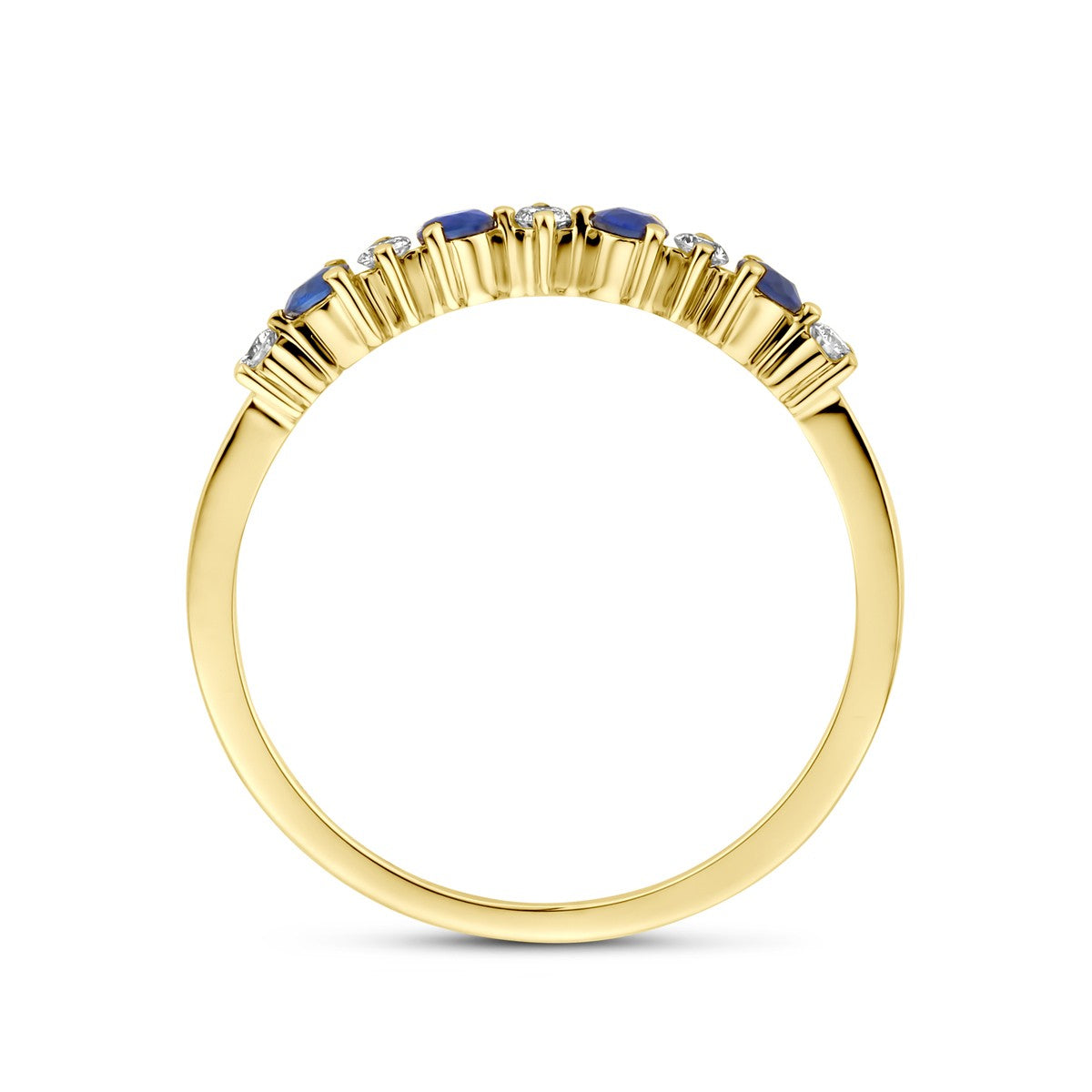 Fantasy Collection Ring blauw saffier en diamant 0.08ct h si 14K geelgoud