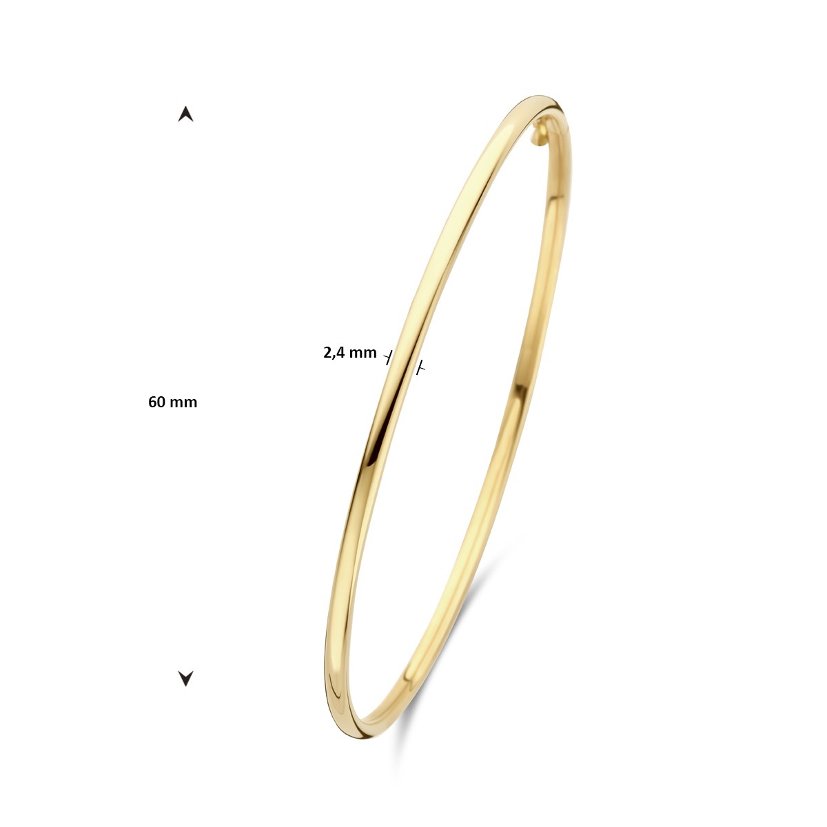 Bangle dop ovale buis 2,4 mm 60 x 52 mm 14K geelgoud