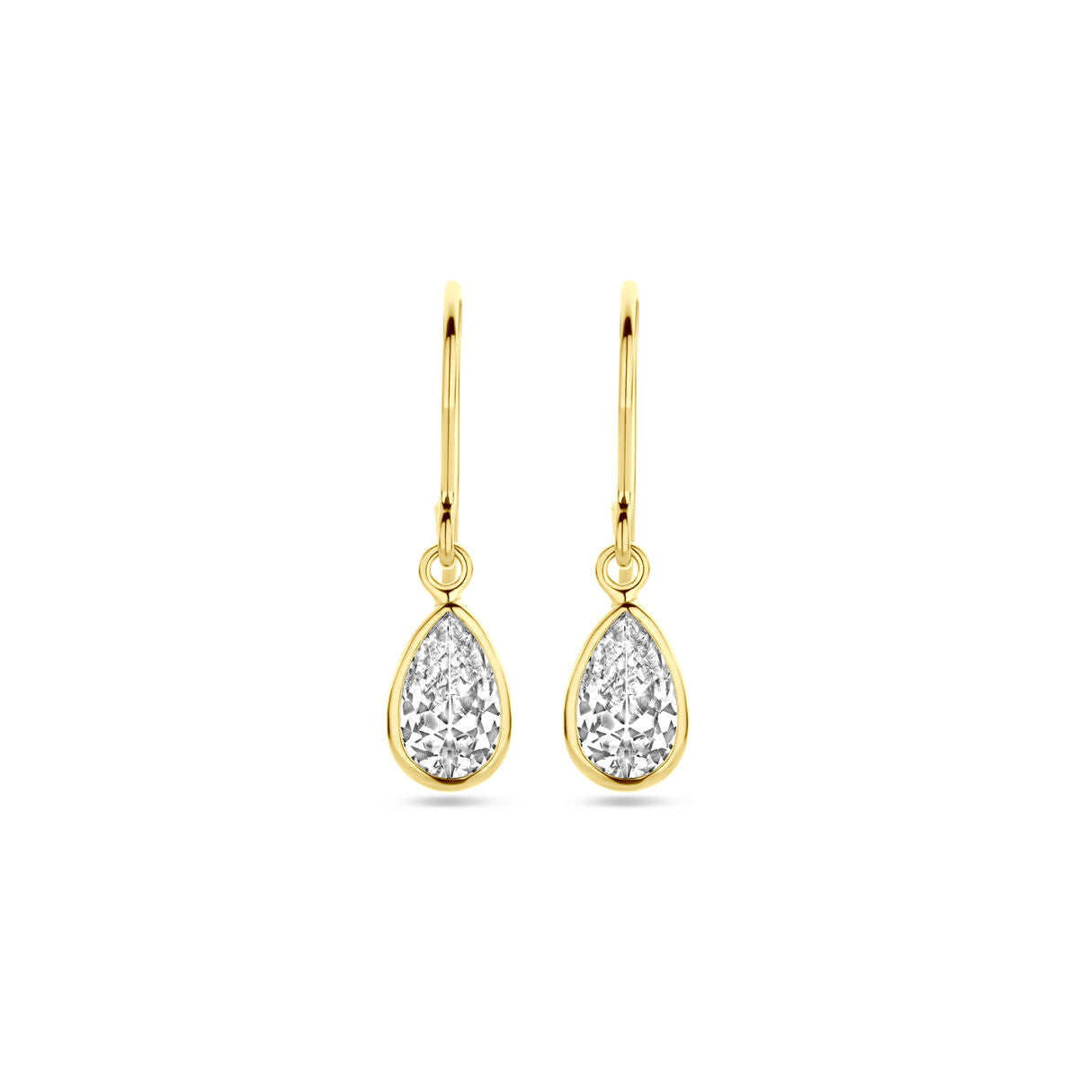 Fantasy Collection Hangende oorbellen franse haak zirkonia 23 mm 14K geelgoud