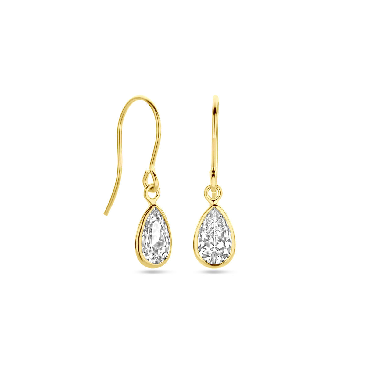 Fantasy Collection Hangende oorbellen franse haak zirkonia 23 mm 14K geelgoud