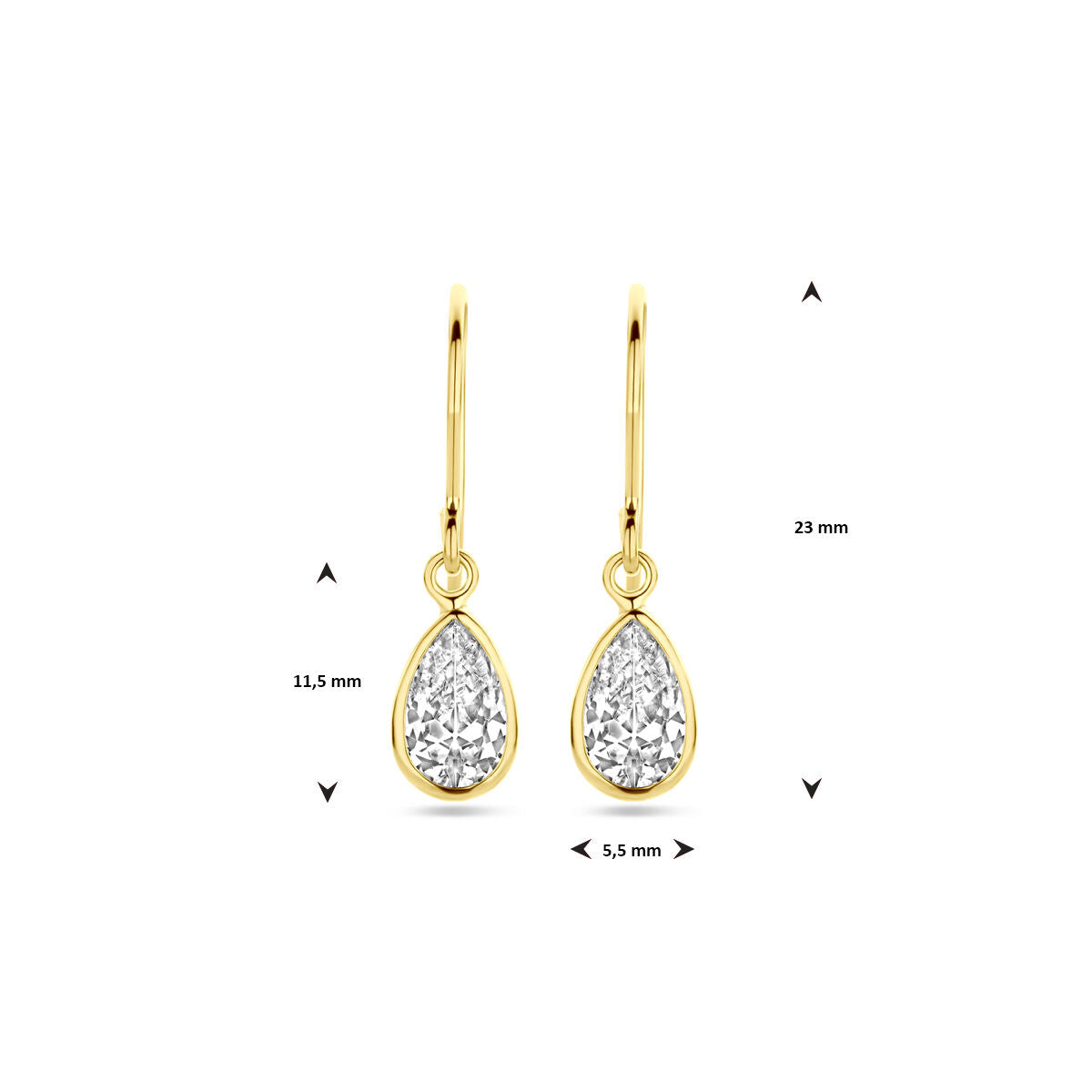 Fantasy Collection Hangende oorbellen franse haak zirkonia 23 mm 14K geelgoud