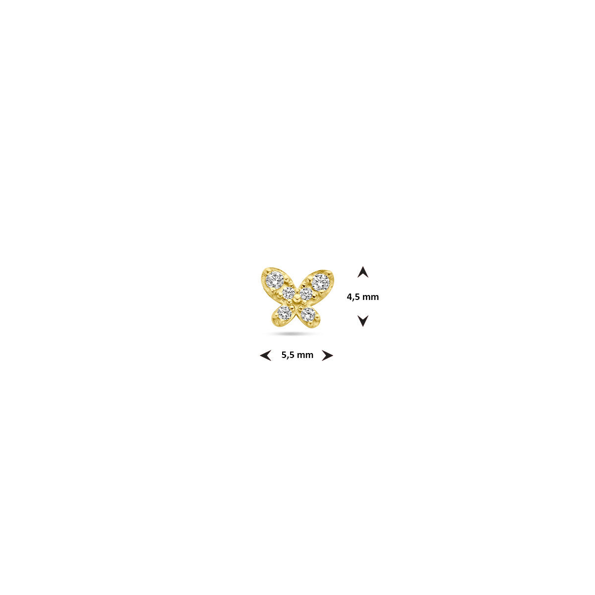 Fantasy Collection Flat back piercing vlinder zirkonia 4,5 mm 14K geelgoud