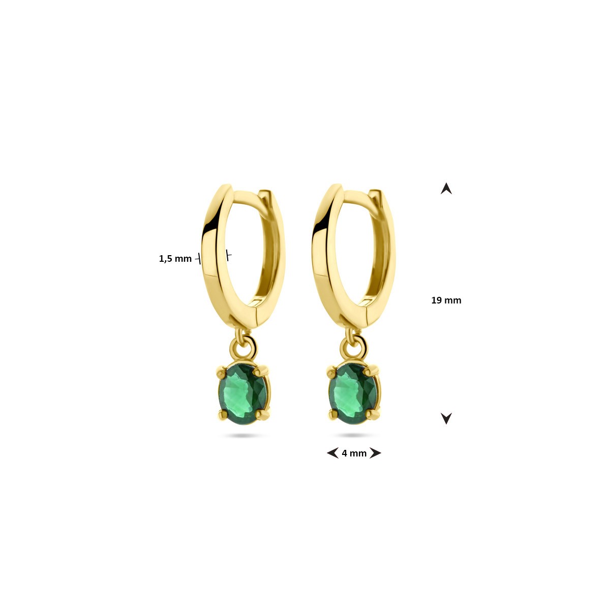 Oorbellen smaragd 19 mm 14K geelgoud