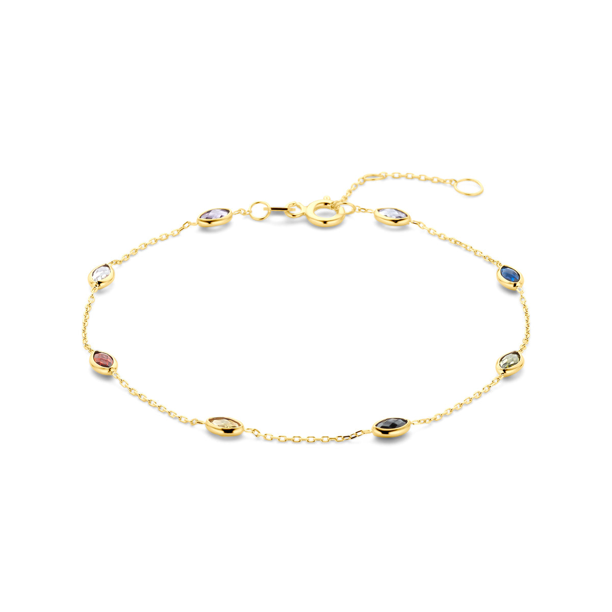 Armband gekleurd zirkonia 16,5 - 17,5 - 18,5 cm 14K geelgoud