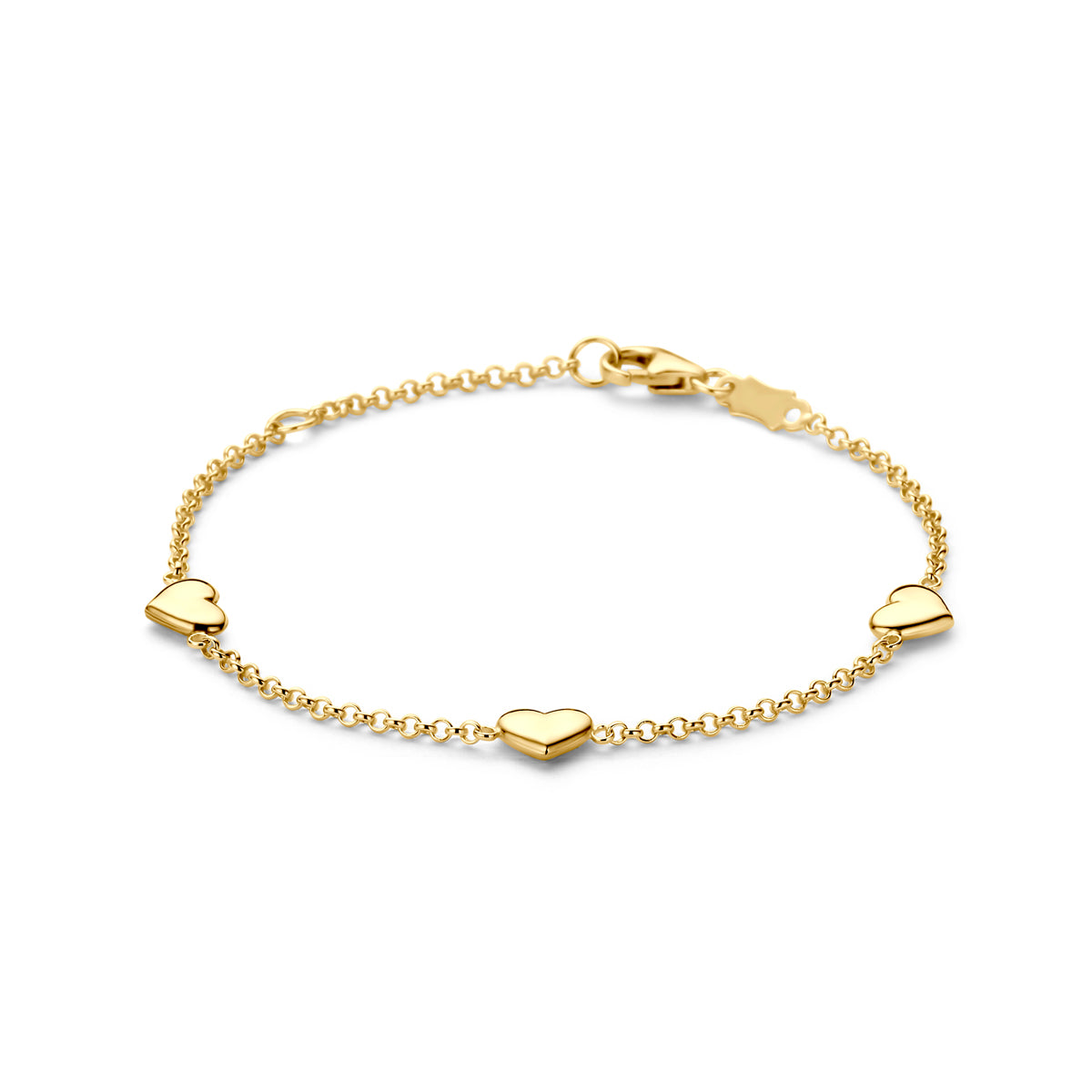 Armband hartjes 11 - 13 cm 14K geelgoud