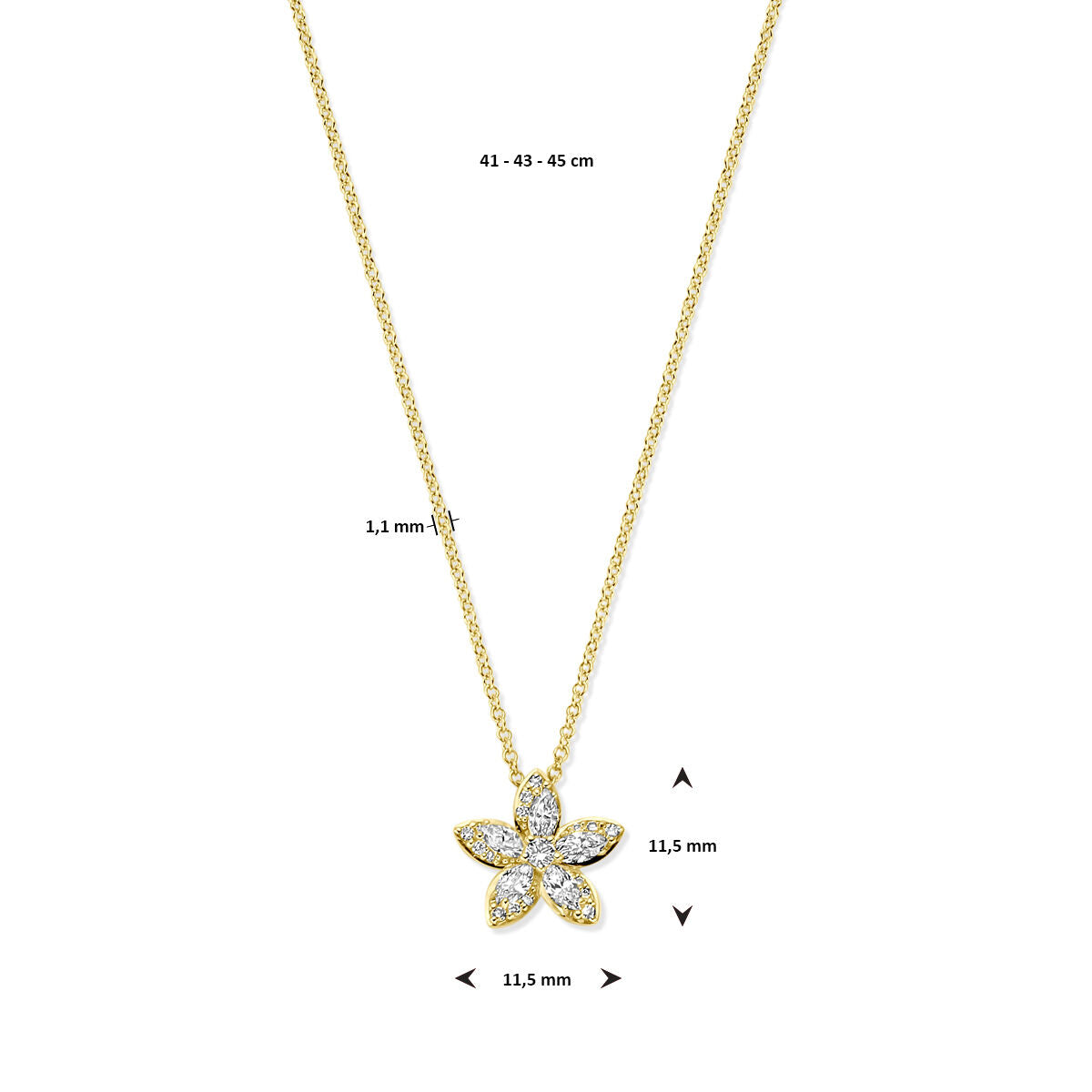 Fantasy Collection Collier bloem diamant 0.42ct h si 41 - 43 - 45 cm 14K geelgoud