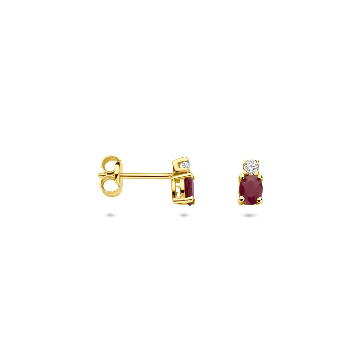Oorbellen robijn en zirkonia 6 mm 14K geelgoud