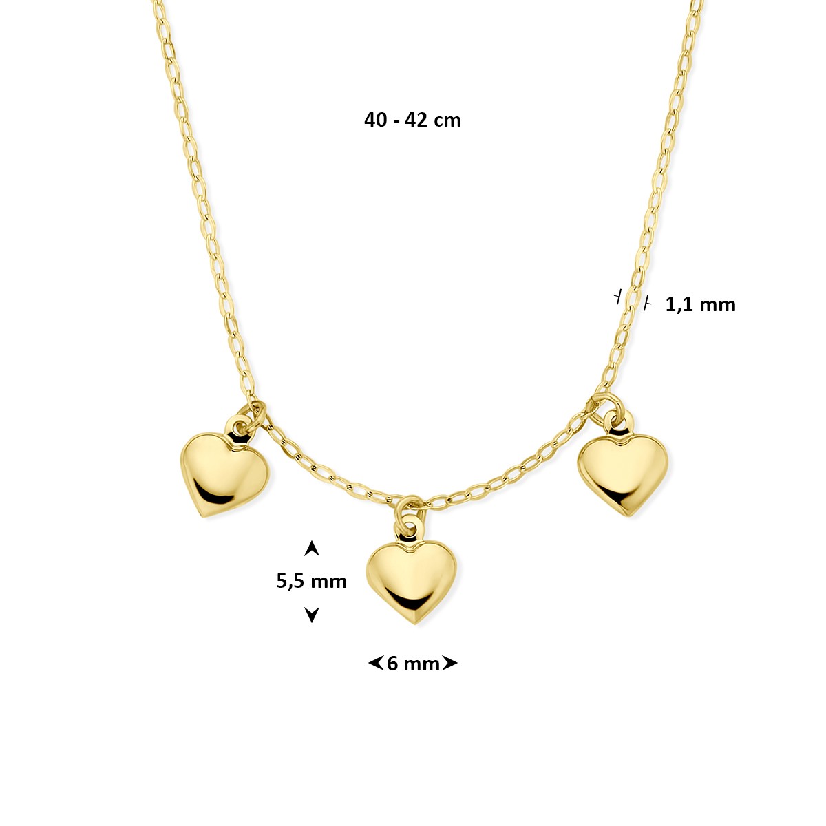 Collier hartjes 40 - 42 cm 14K geelgoud