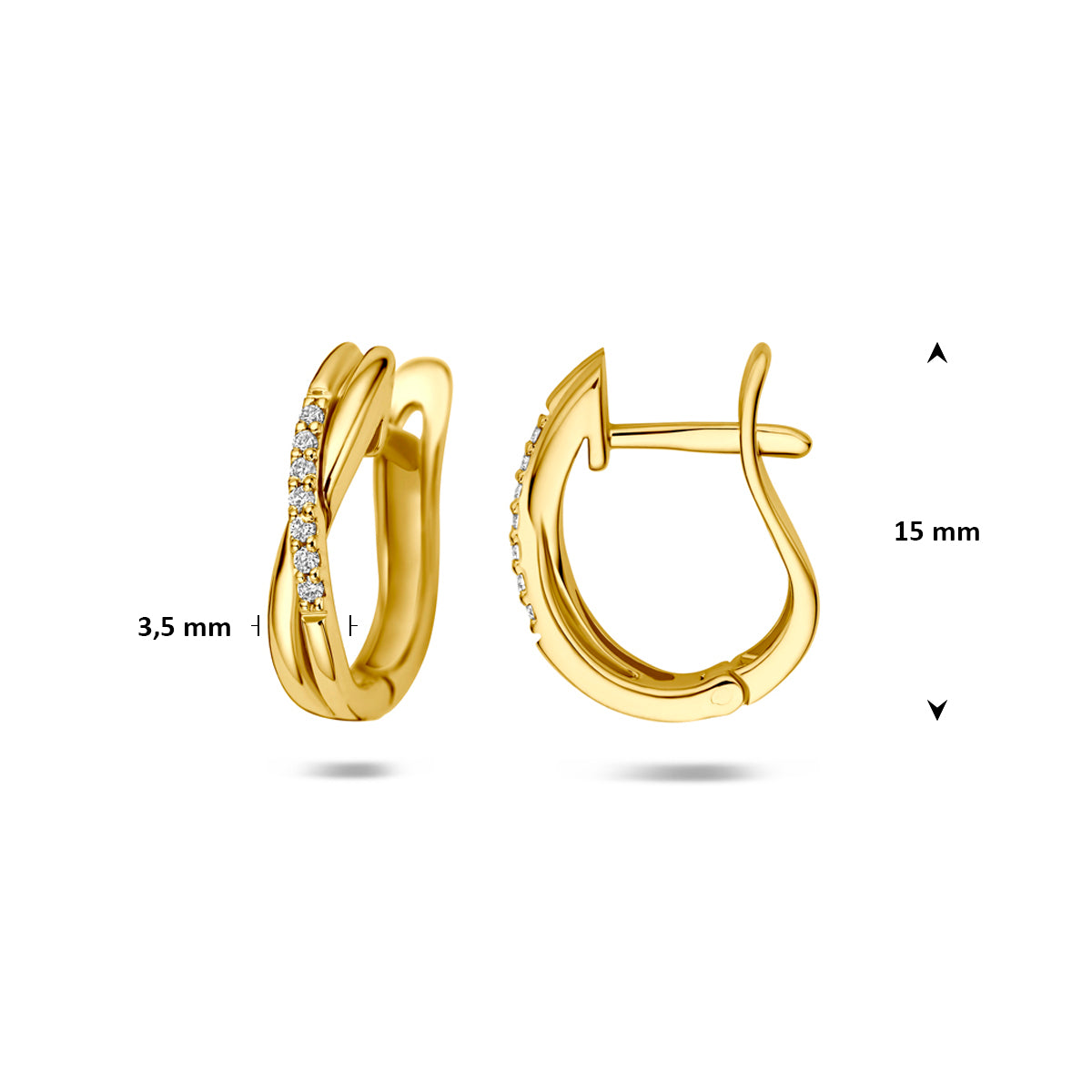 Fantasy Collection Klapoorringen lab grown diamant 14K geelgoud 0.08ct (2x 0.04ct) f vs 15 mm - afbeelding 4