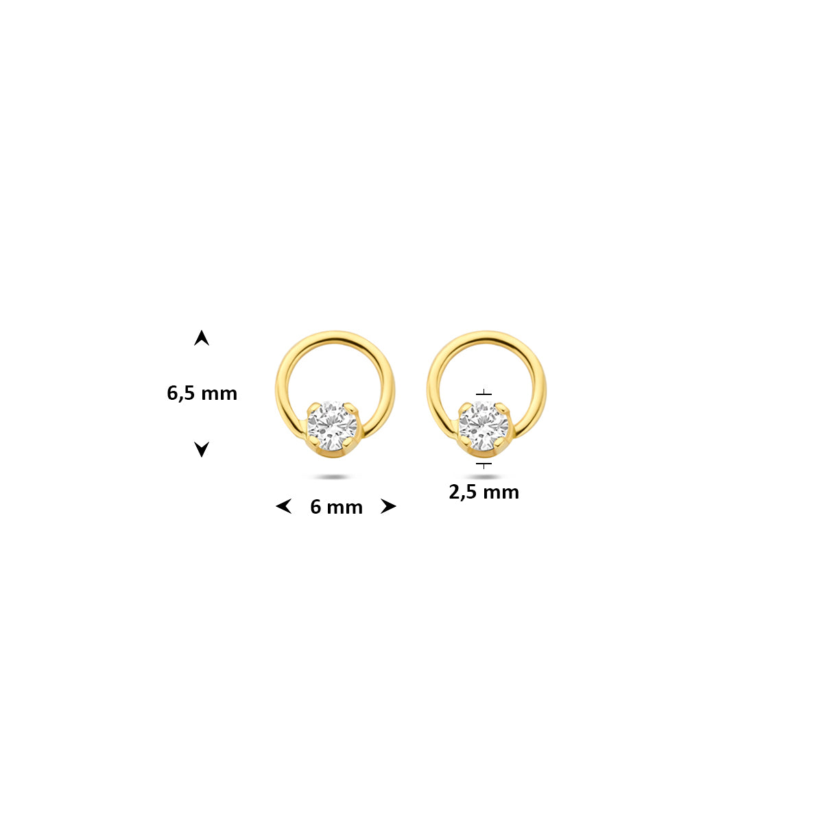 Oorknoppen lab grown diamant 0.13ct (2x 0.065ct) f vs 14K geelgoud 6,5 mm