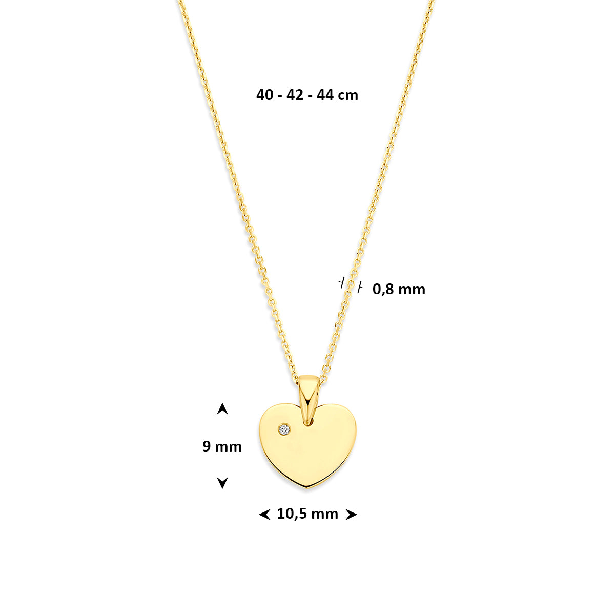 Fantasy Collection Collier hartje lab grown diamant 14K geelgoud 0.01ct f vs 40 - 42 - 44 cm - afbeelding 4