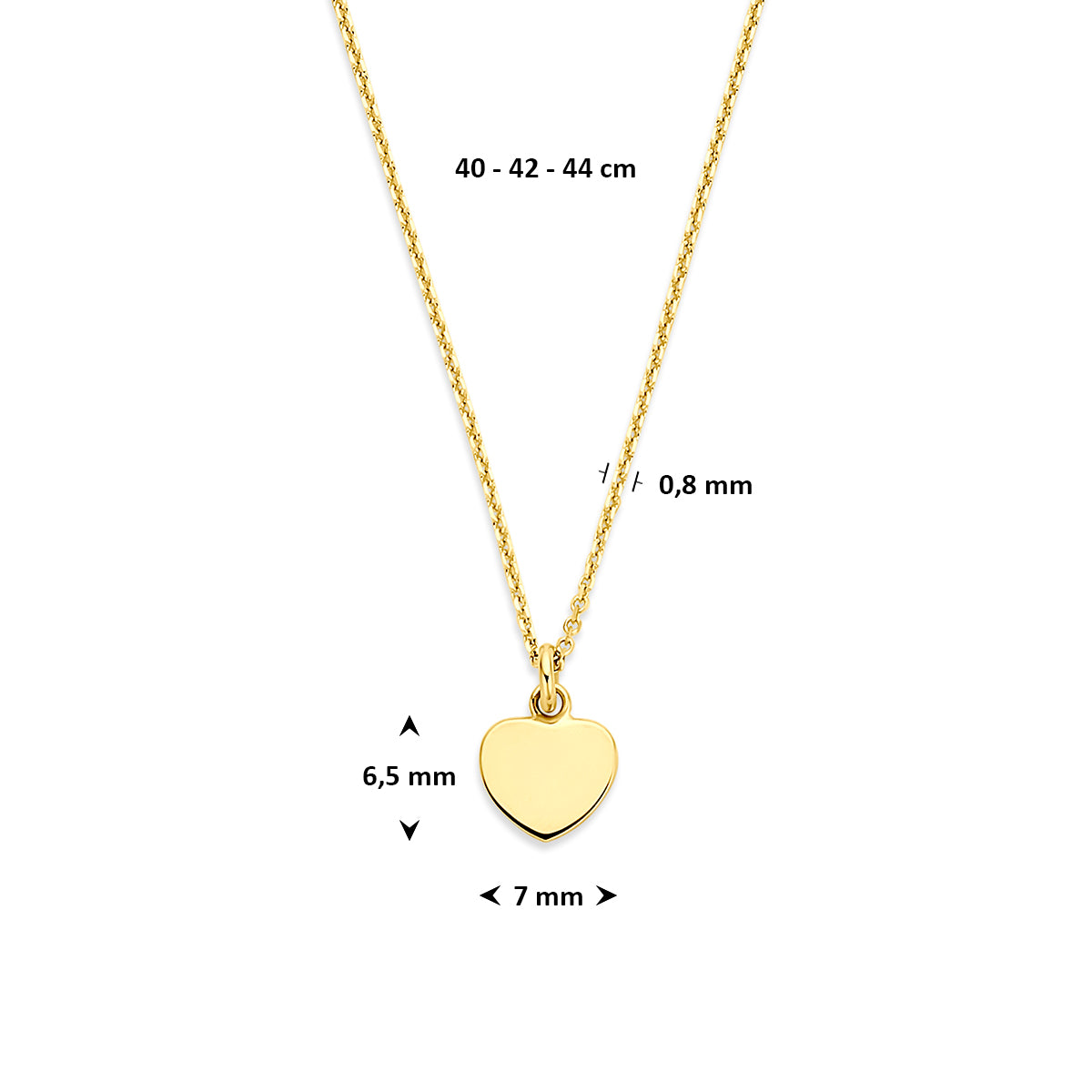 Fantasy Collection Collier hartje 14K geelgoud 40 - 42 - 44 cm - afbeelding 4