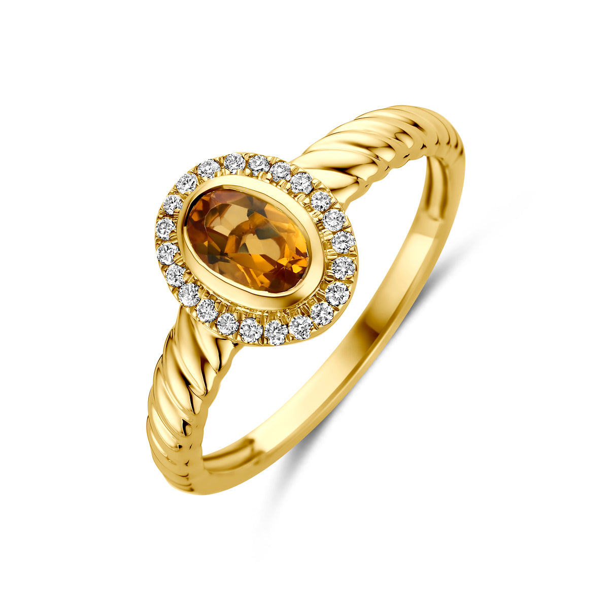 Fantasy Collection Ring citrien en lab grown diamant 14K geelgoud 0.10ct f vs