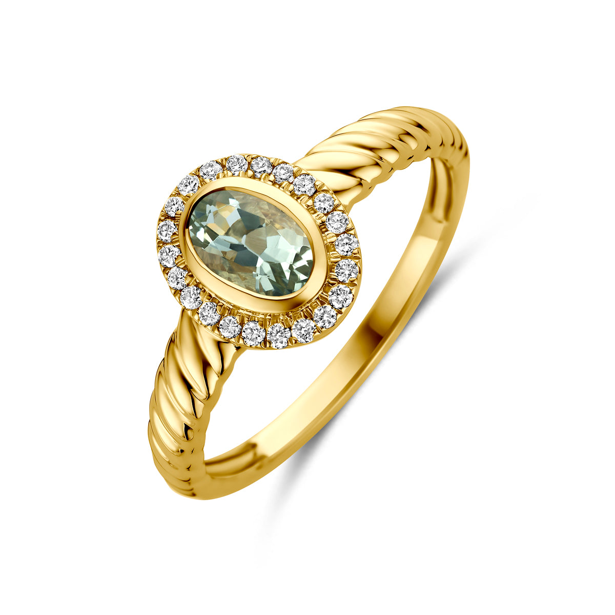 Fantasy Collection Ring groen amethist en lab grown diamant 14K geelgoud 0.10ct f vs