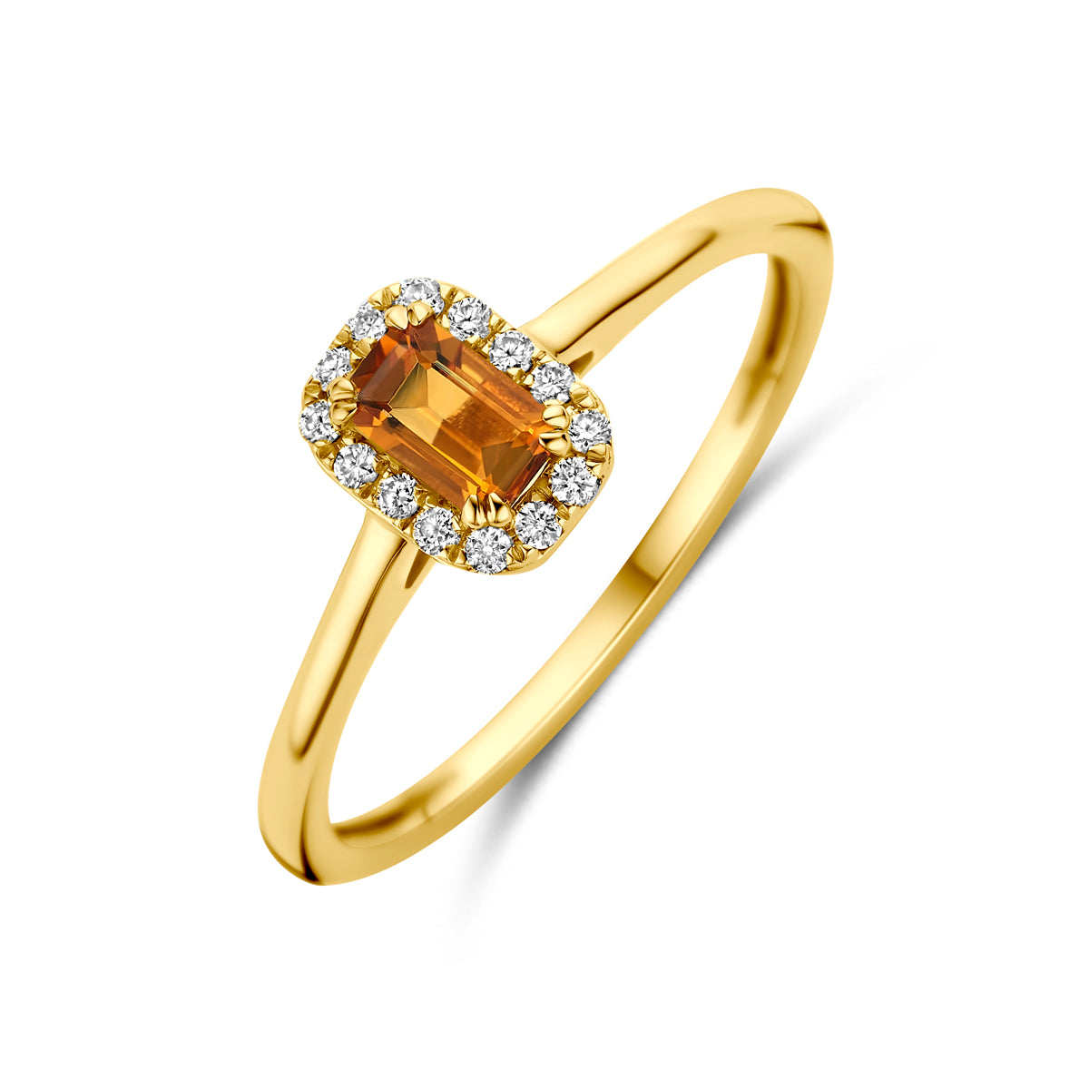 Fantasy Collection Ring citrien en lab grown diamant 14K geelgoud 0.08ct f vs