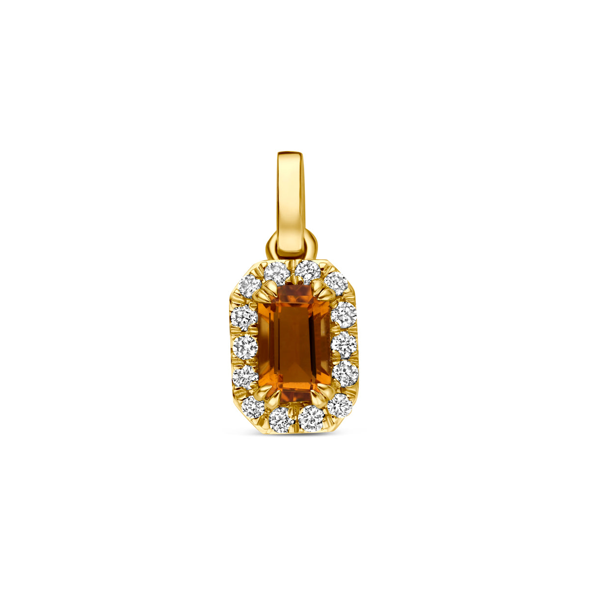Fantasy Collection Hanger citrien en lab grown diamant 14K geelgoud 0.08ct f vs 7,5 mm