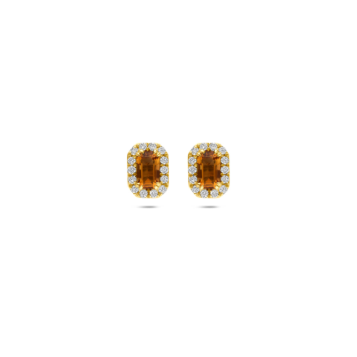 Fantasy Collection Oorknoppen citrien en lab grown diamant 14K geelgoud 0.16ct (2x 0.08ct) f vs 7,5 mm