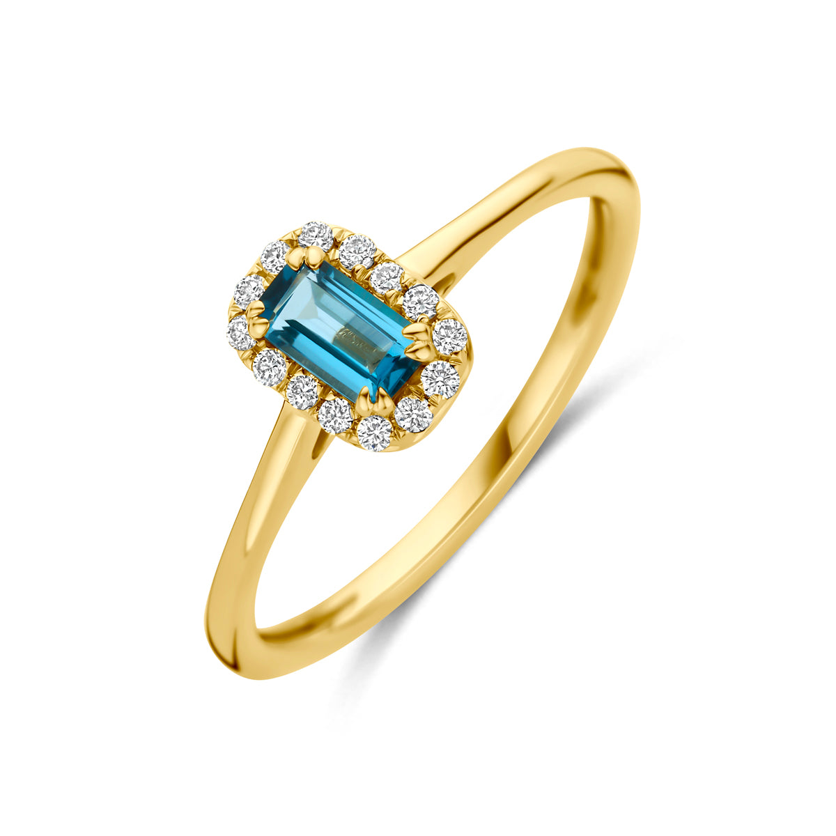 Fantasy Collection Ring london blue topaas en lab grown diamant 14K geelgoud 0.08ct f vs