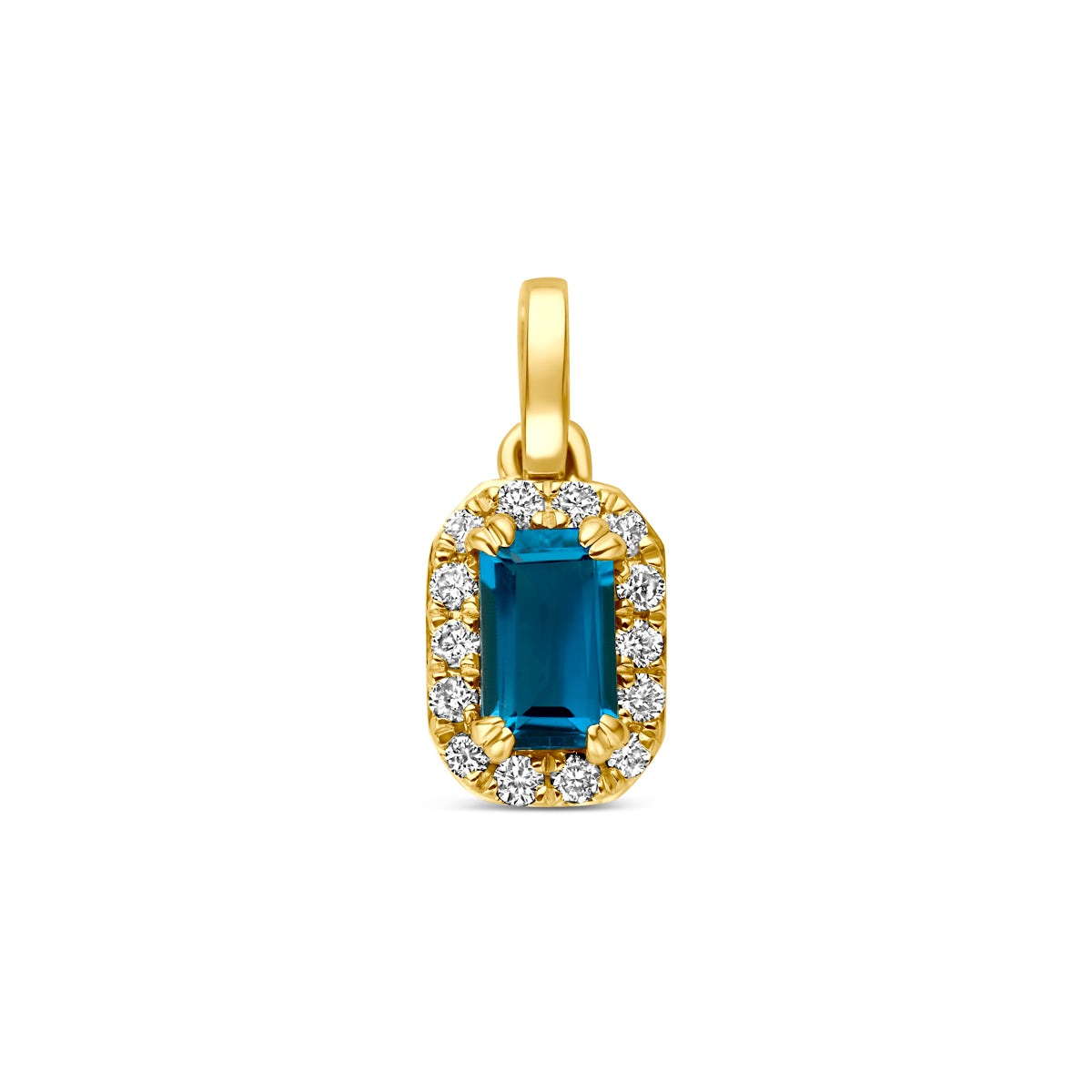 Fantasy Collection Hanger london blue topaas en lab grown diamant 14K geelgoud 0.08ct f vs 7,5 mm