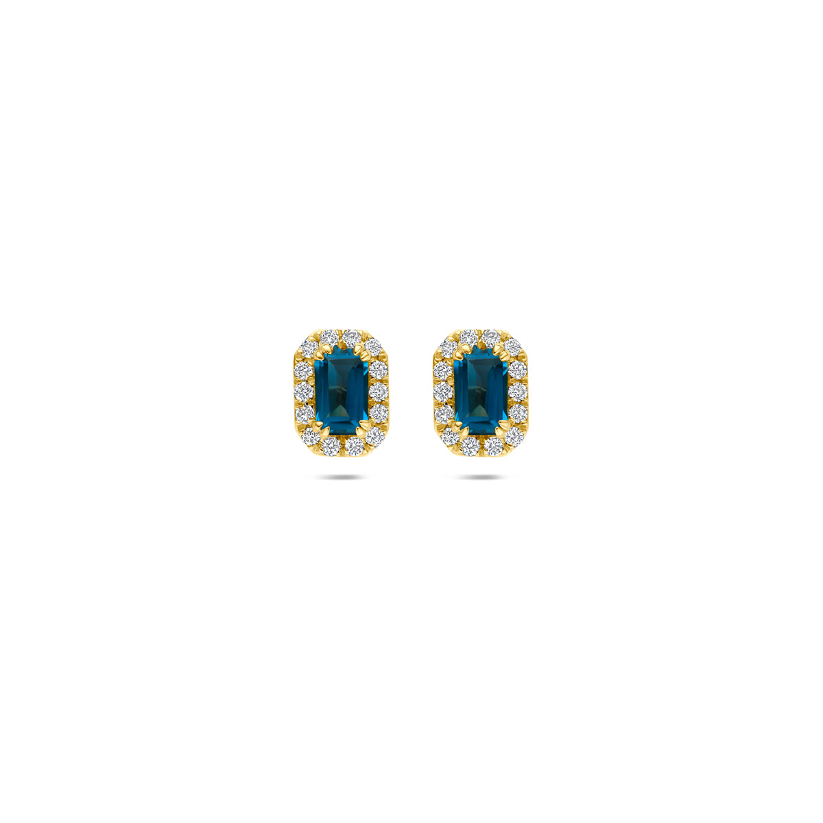 Fantasy Collection Oorknoppen london blue topaas en lab grown diamant 14K geelgoud 0.16ct (2x 0.08ct) f vs 7,5 mm