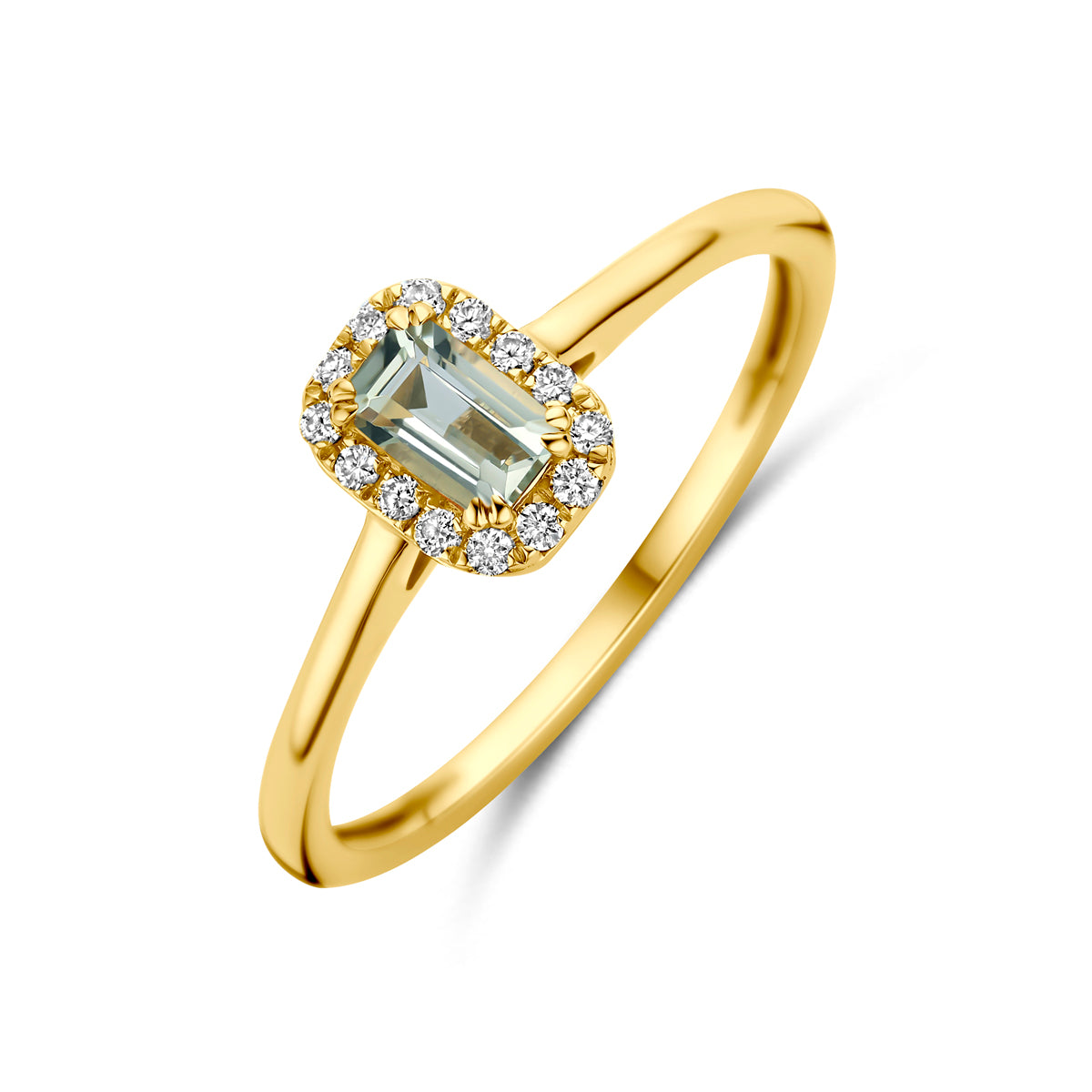 Fantasy Collection Ring groen amethist en lab grown diamant 14K geelgoud 0.08ct f vs