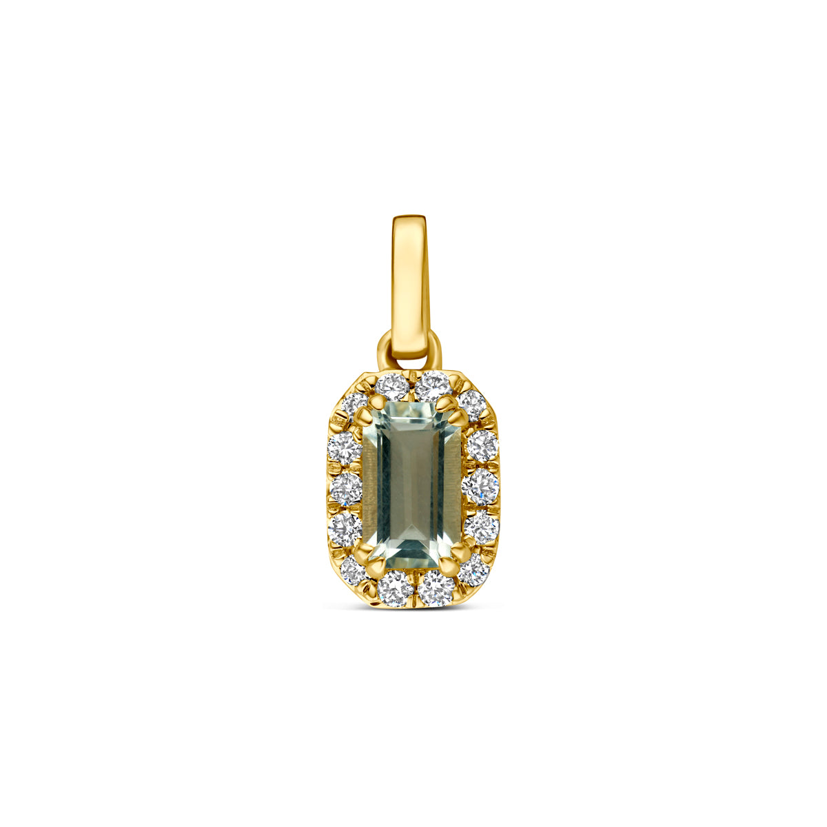 Fantasy Collection Hanger groen amethist en lab grown diamant 14K geelgoud 0.08ct f vs 7,5 mm