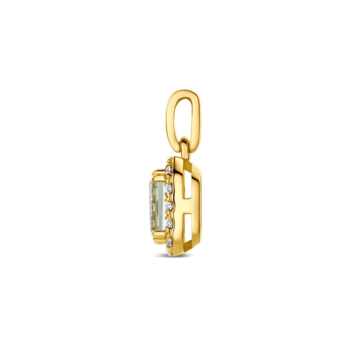 Fantasy Collection Hanger groen amethist en lab grown diamant 14K geelgoud 0.08ct f vs 7,5 mm - afbeelding 3