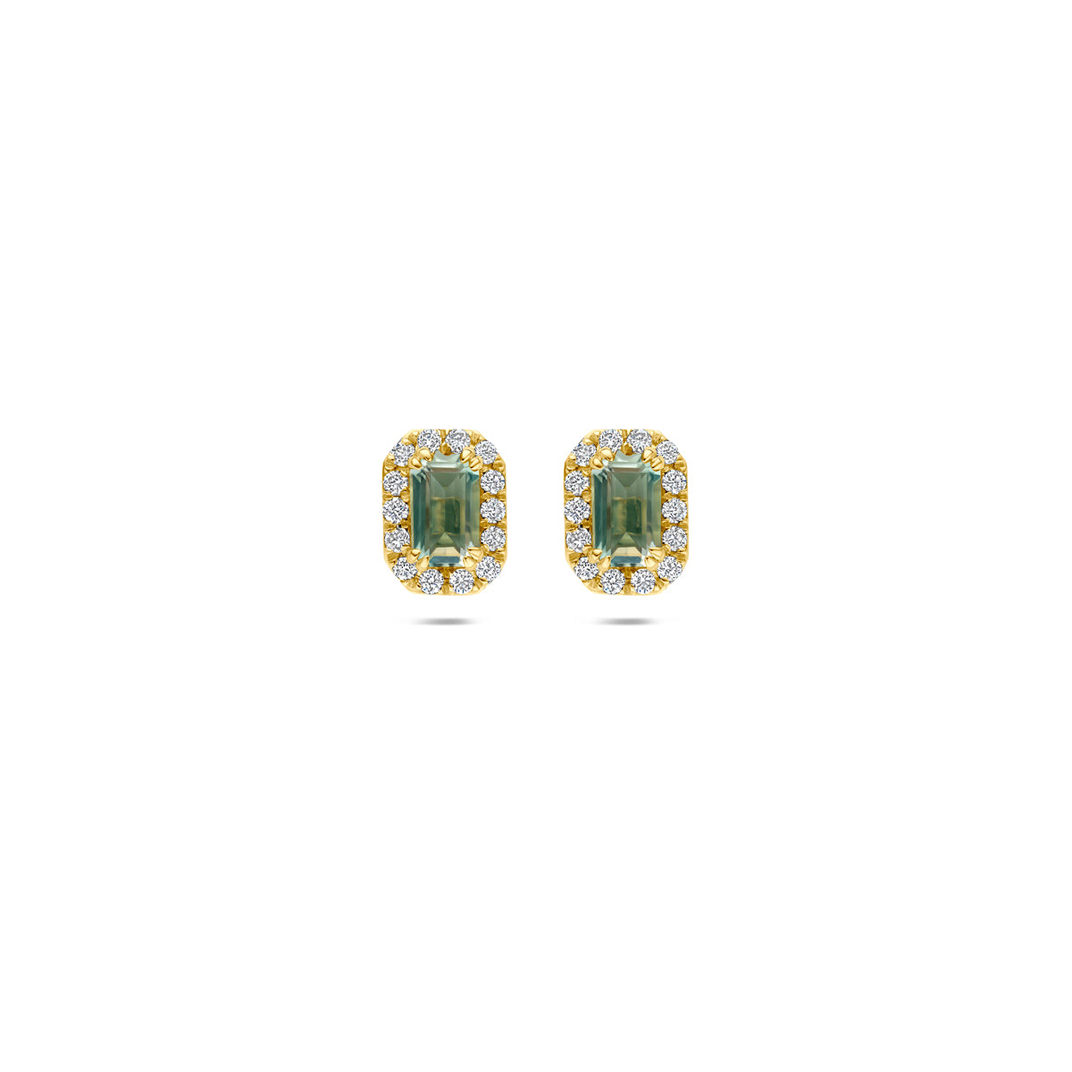 Fantasy Collection Oorknoppen groen amethist en lab grown diamant 14K geelgoud 0.16ct (2x 0.08ct) f vs 7,5 mm
