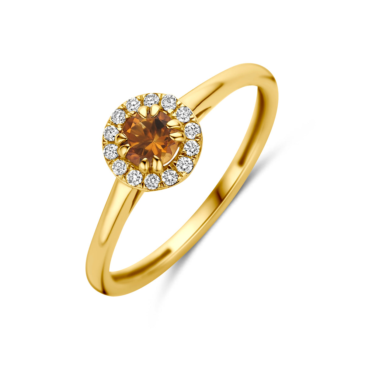 Fantasy Collection Ring citrien en lab grown diamant 14K geelgoud 0.08ct f vs