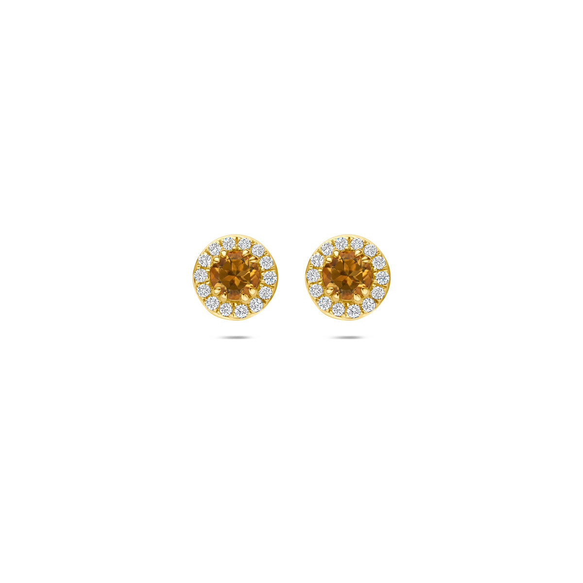 Fantasy Collection Oorknoppen citrien en lab grown diamant 14K geelgoud 0.16ct (2x 0.08ct) f vs 7 mm