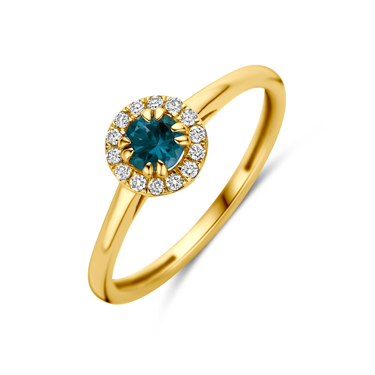 Fantasy Collection Ring london blue topaas en lab grown diamant 14K geelgoud 0.08ct f vs