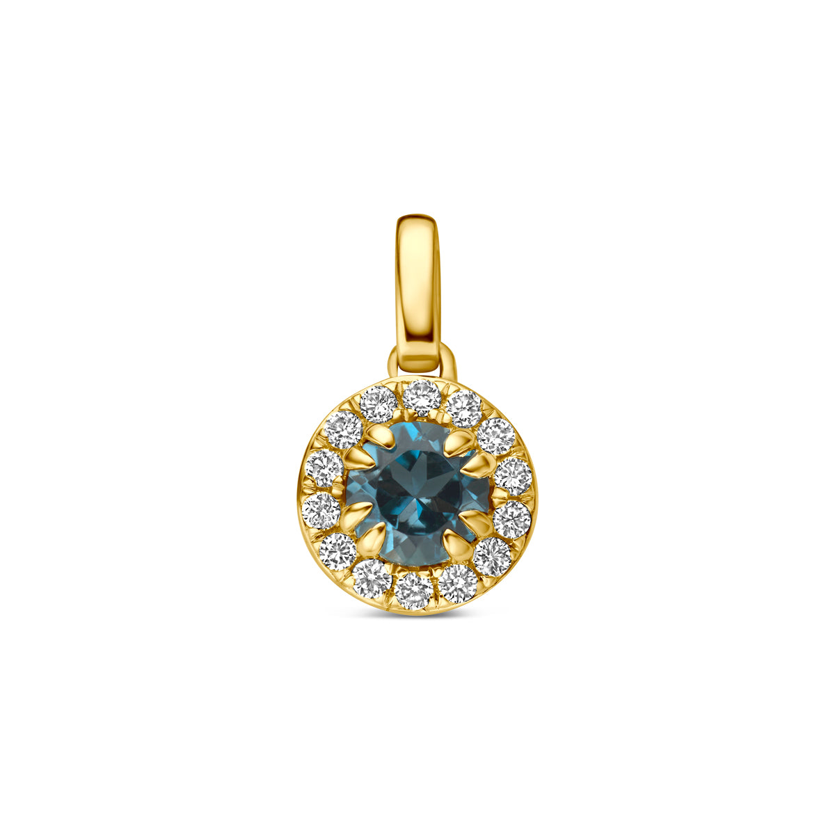 Fantasy Collection Hanger london blue topaas en lab grown diamant 14K geelgoud 0.08ct f vs 7 mm