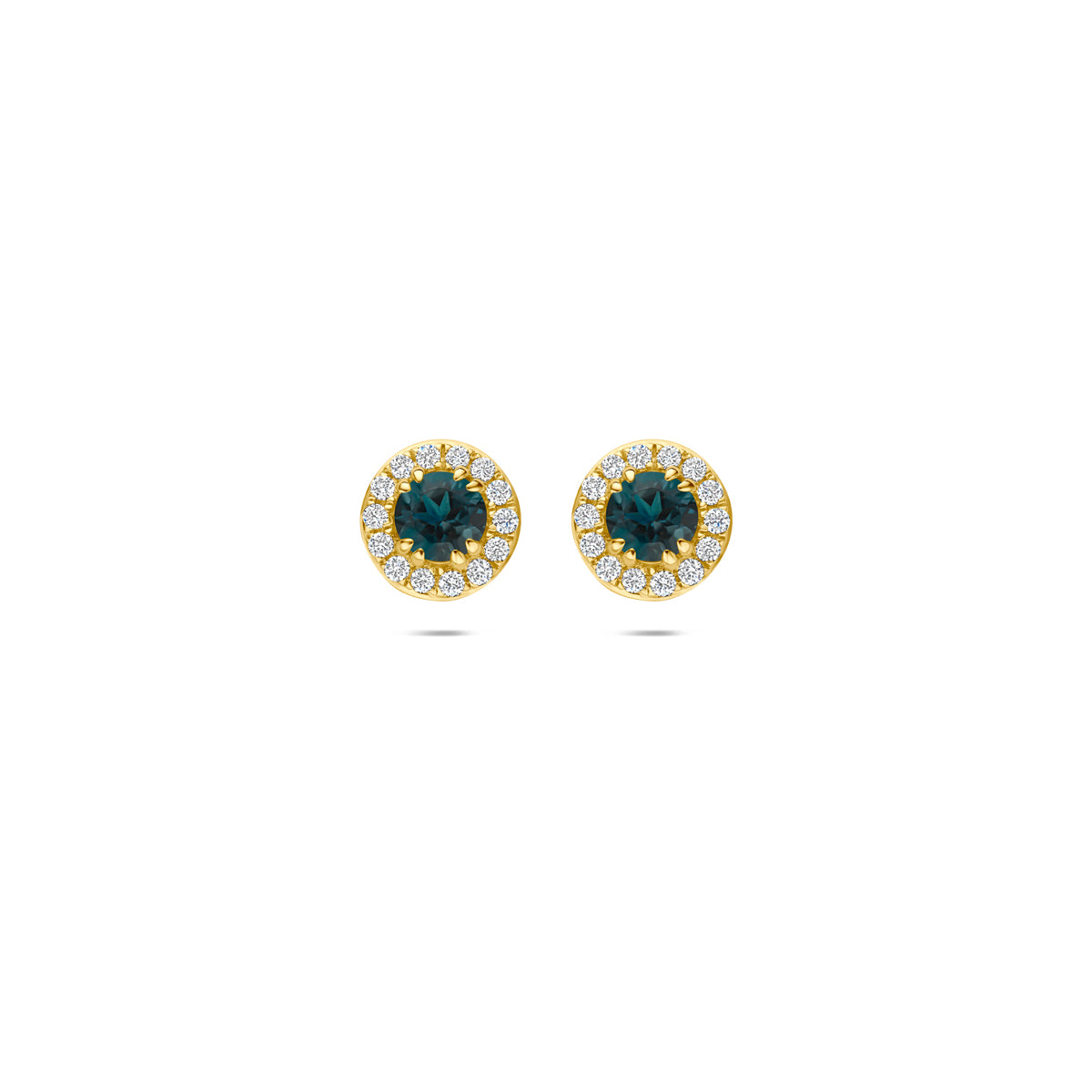 Fantasy Collection Oorknoppen london blue topaas en lab grown diamant 14K geelgoud 0.16ct (2x 0.08ct) f vs 7 mm