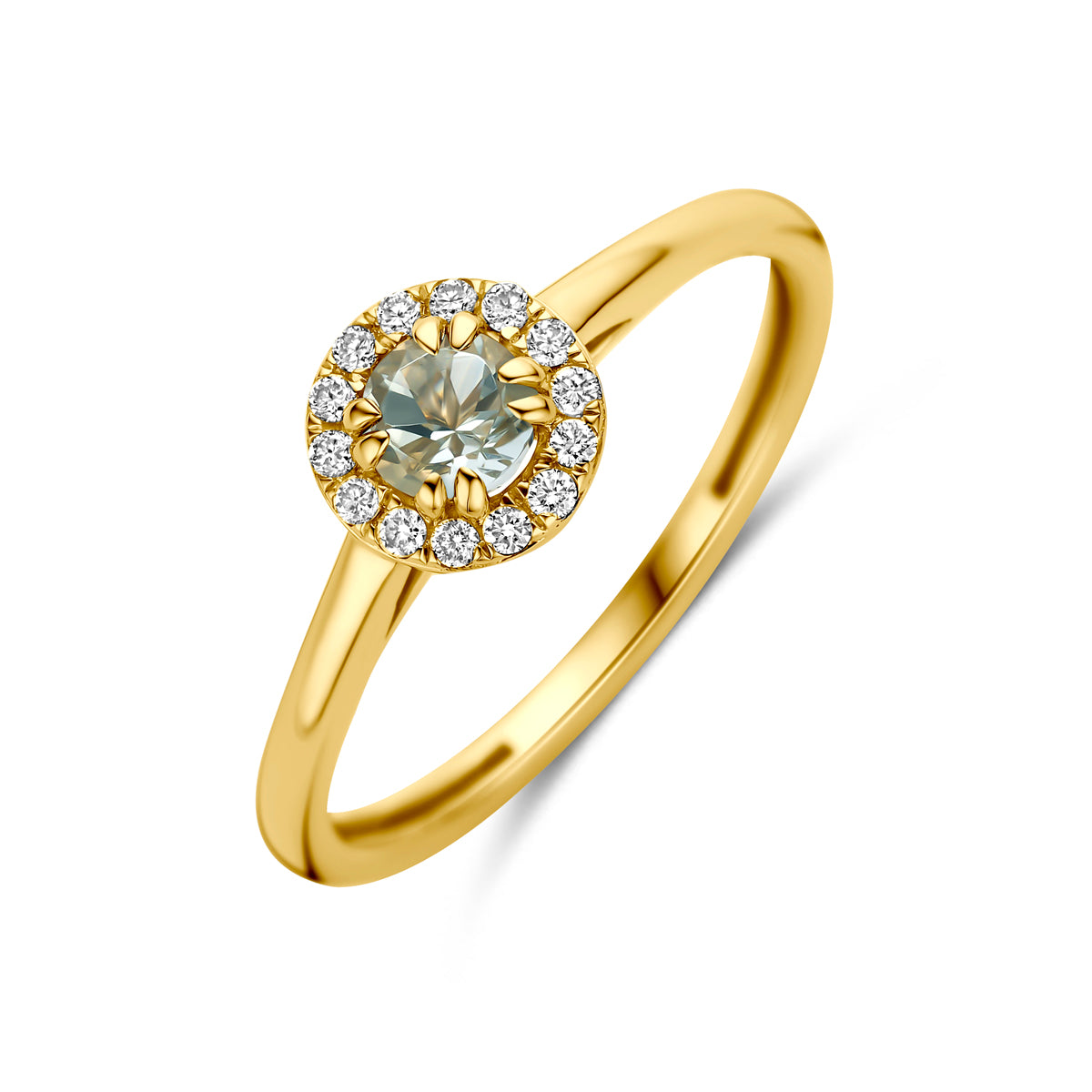 Fantasy Collection Ring groen amethist en lab grown diamant 14K geelgoud 0.08ct f vs