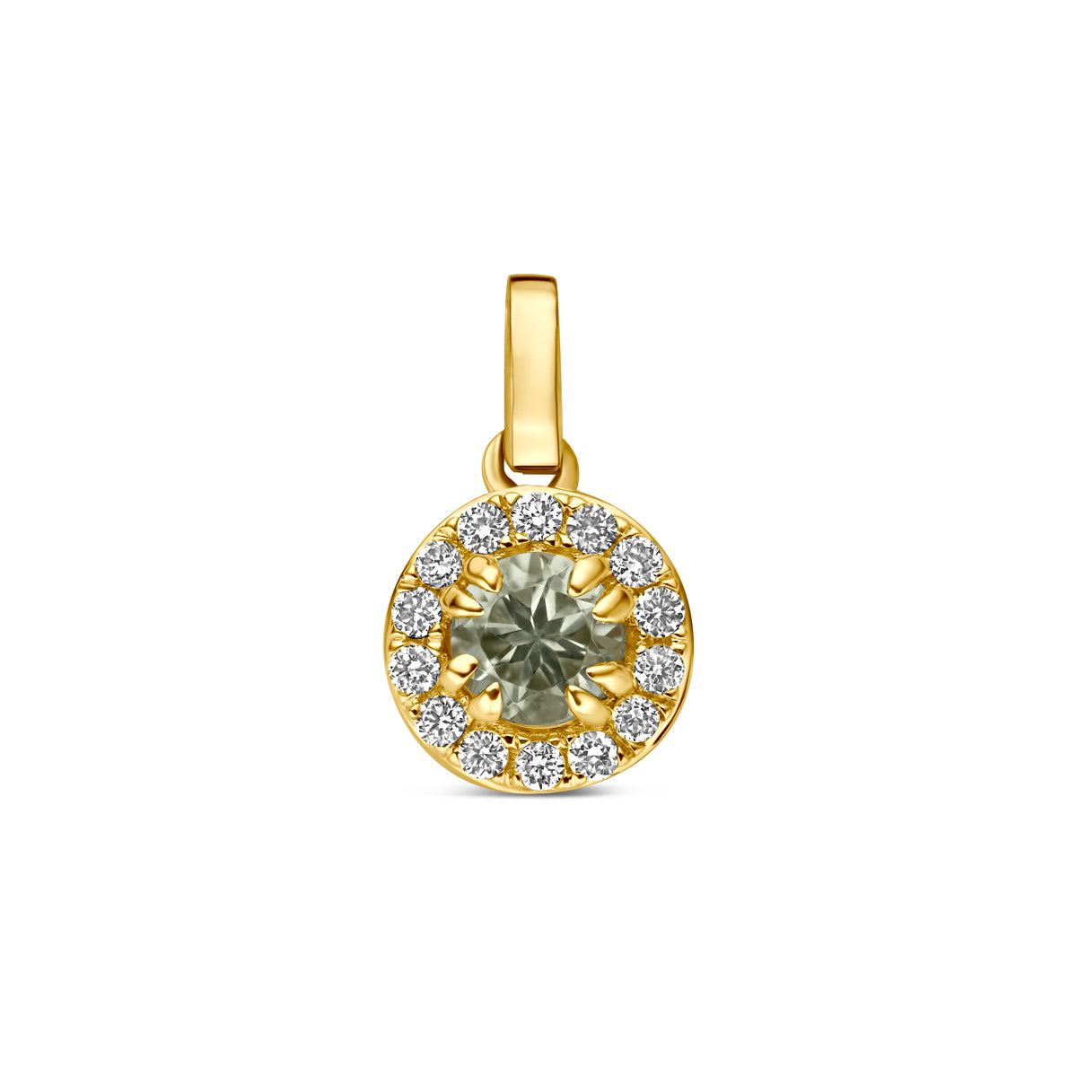 Fantasy Collection Hanger groen amethist en lab grown diamant 14K geelgoud 0.08ct f vs 7 mm