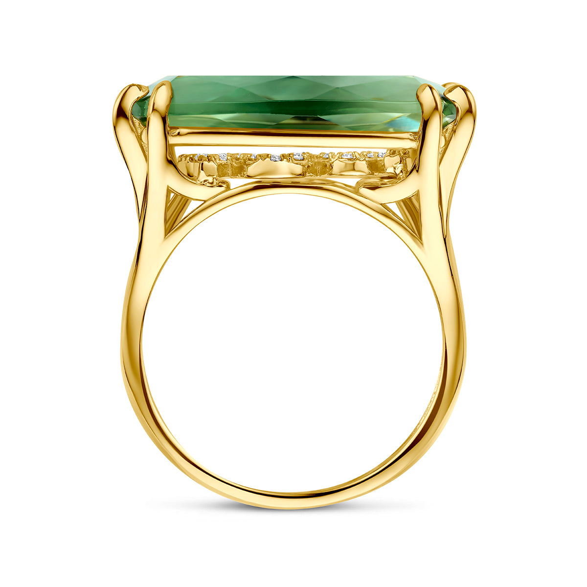 Ring groen amethist en diamant 0.79ct h si 14K geelgoud