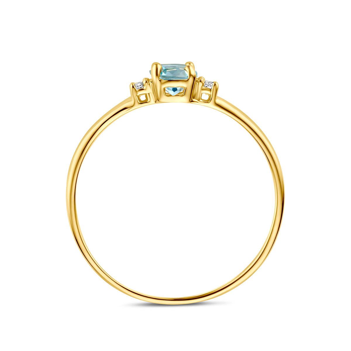 Ring blauw topaas en zirkonia 14K geelgoud