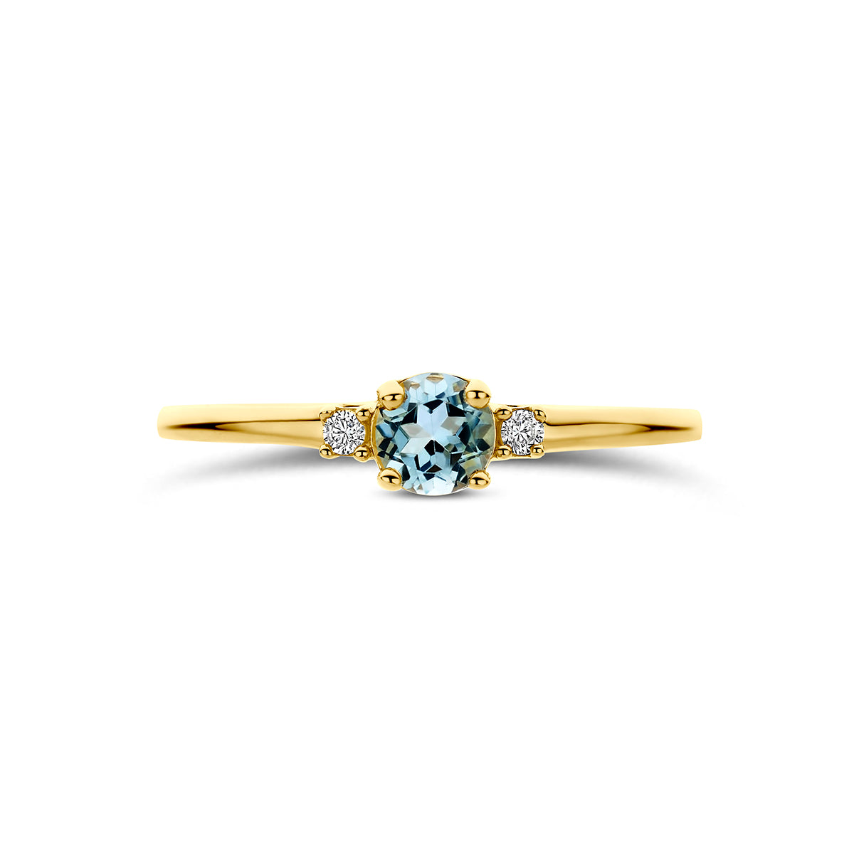 Ring blauw topaas en zirkonia 14K geelgoud