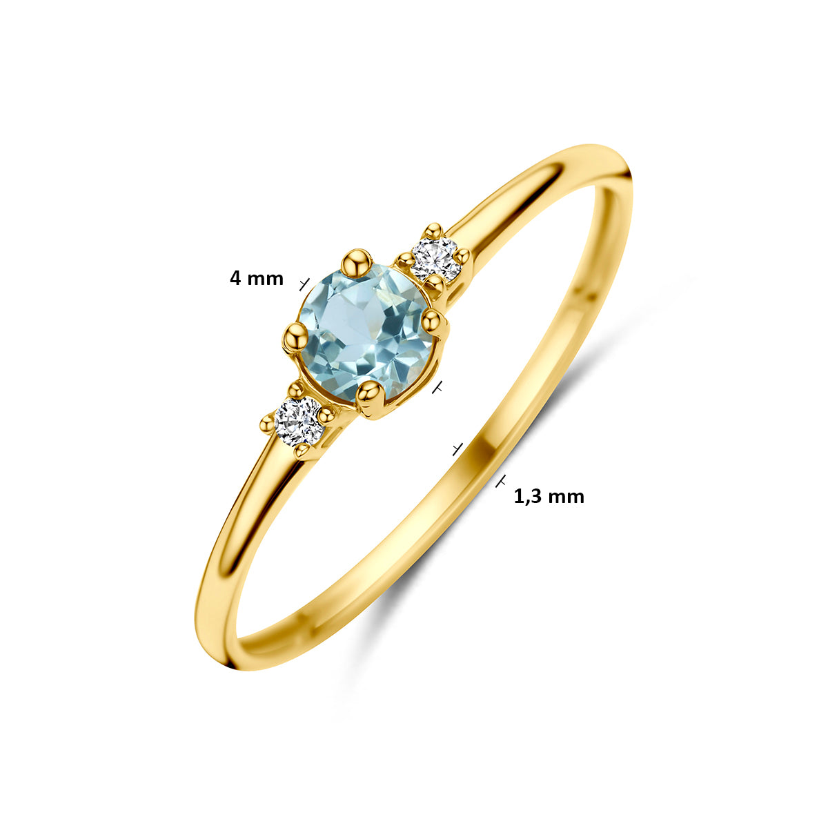 Ring blauw topaas en zirkonia 14K geelgoud