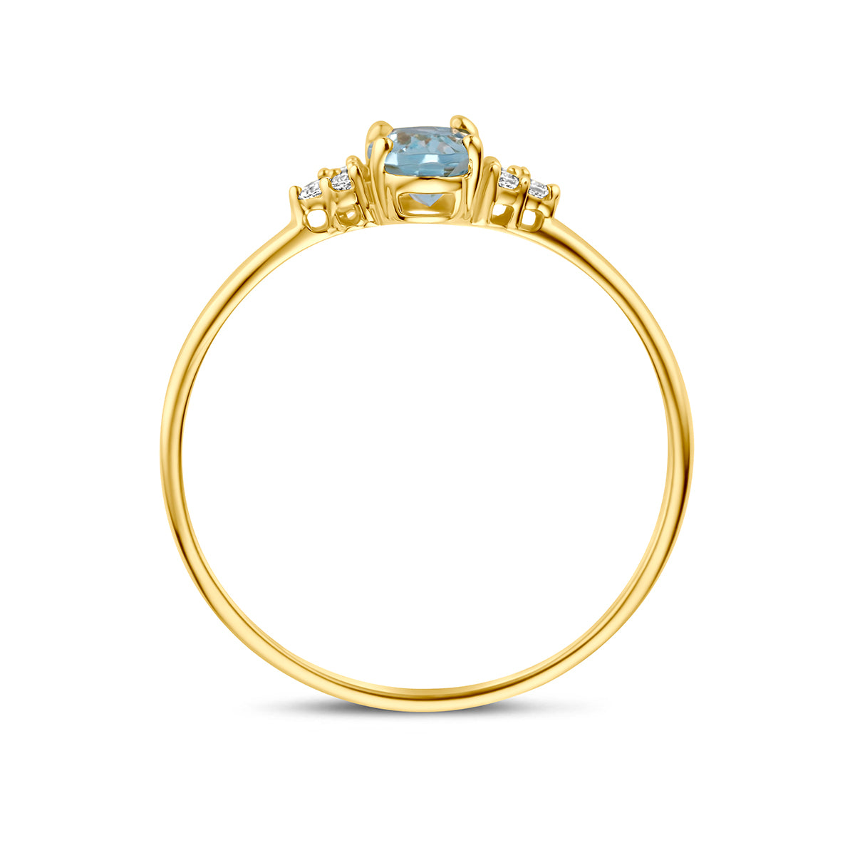 Ring blauw topaas en zirkonia 14K geelgoud blauw, wit