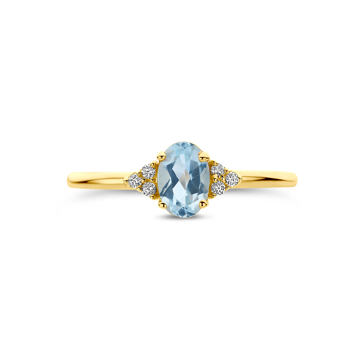 Ring blauw topaas en zirkonia 14K geelgoud blauw, wit