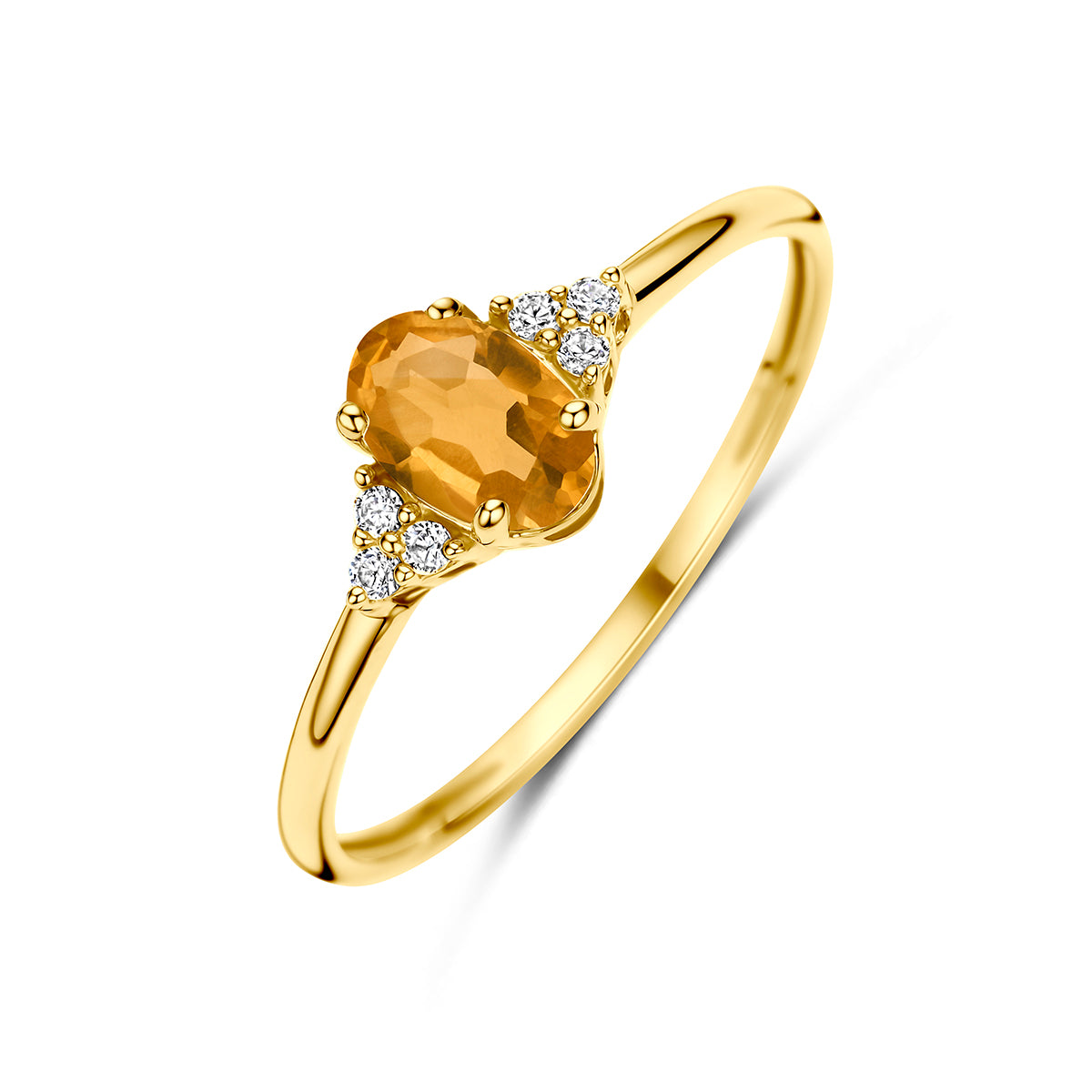 Ring citrien en zirkonia 14K geelgoud geel, wit