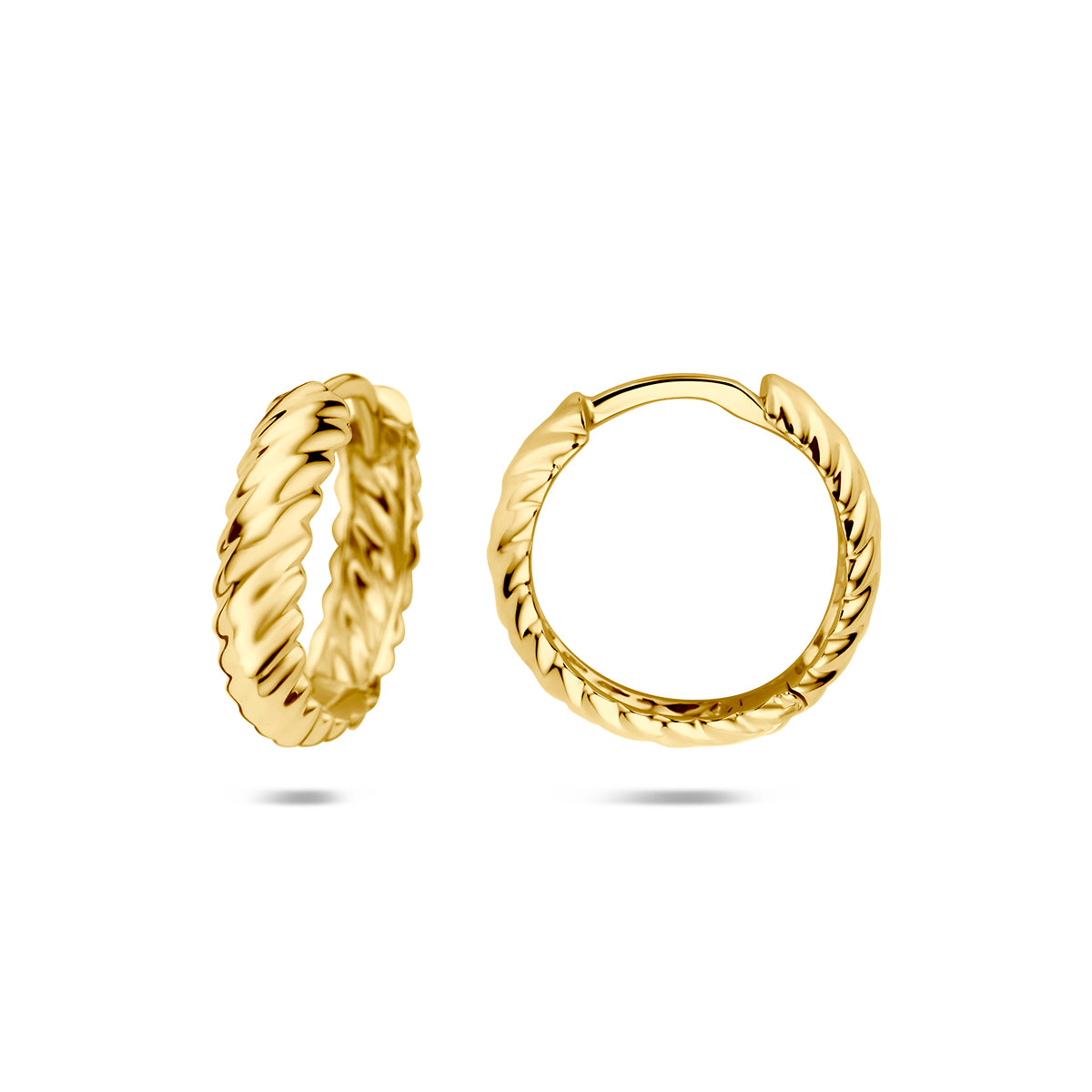 Klapoorringen gedraaid buis 14K geelgoud 3,5 mm