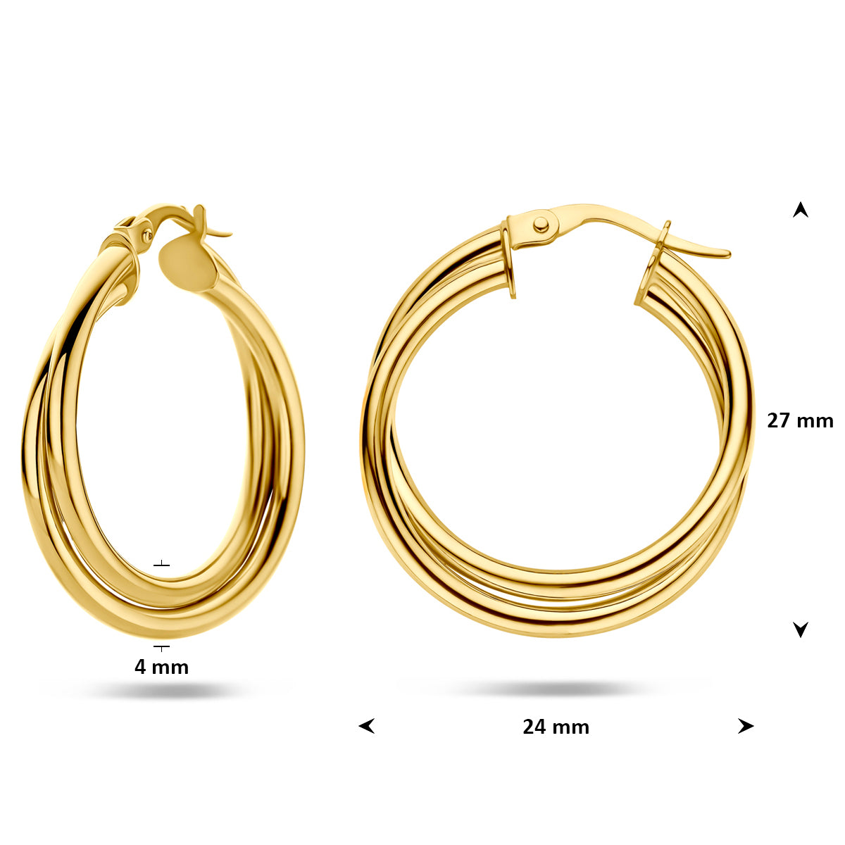 Oorringen buis 14K geelgoud 4 mm
