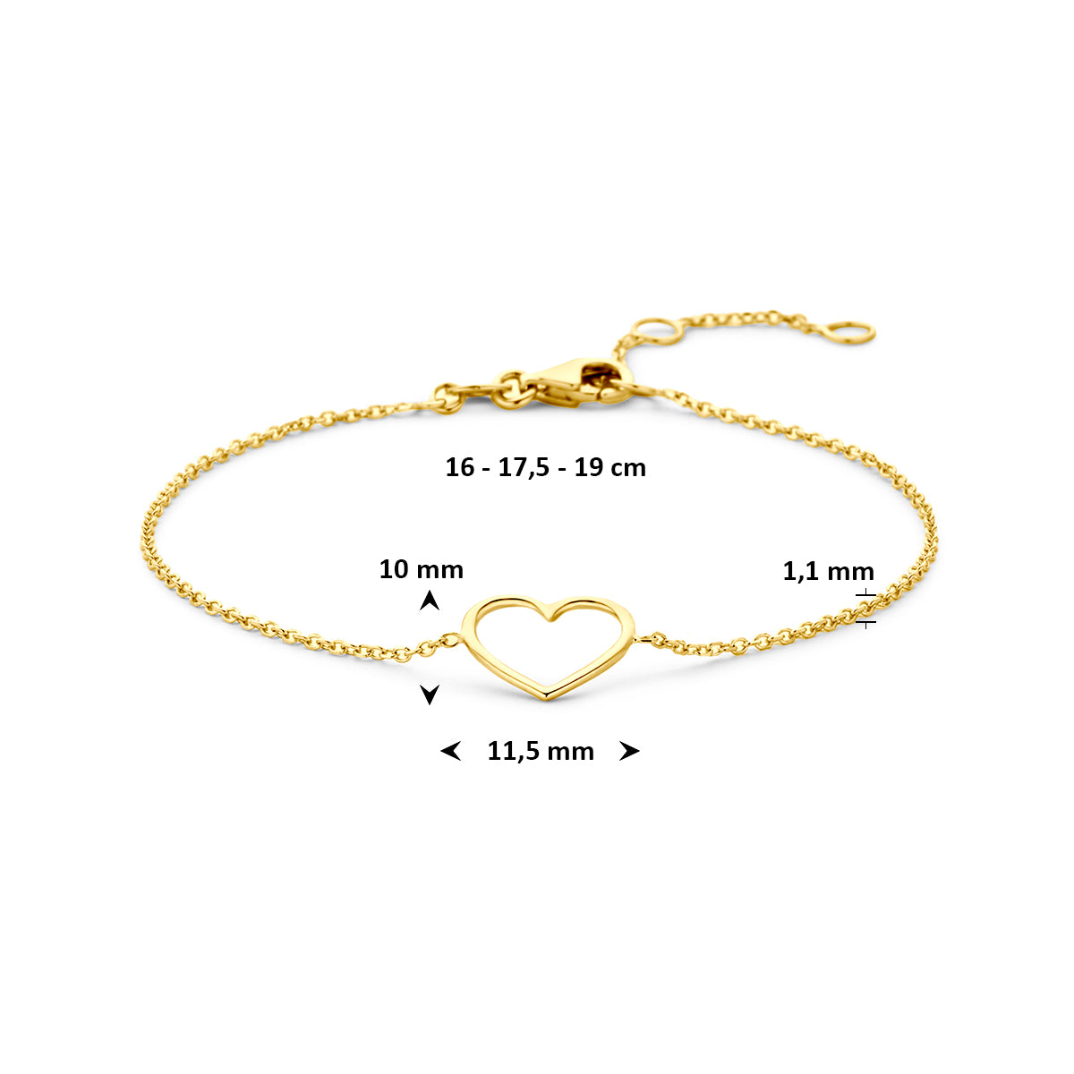 Fantasy Collection Armband hartje 14K geelgoud 16 - 17,5 - 19 cm - afbeelding 3