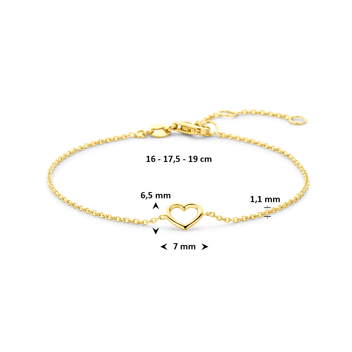 Fantasy Collection Armband hartje 14K geelgoud 16 - 17,5 - 19 cm - afbeelding 3