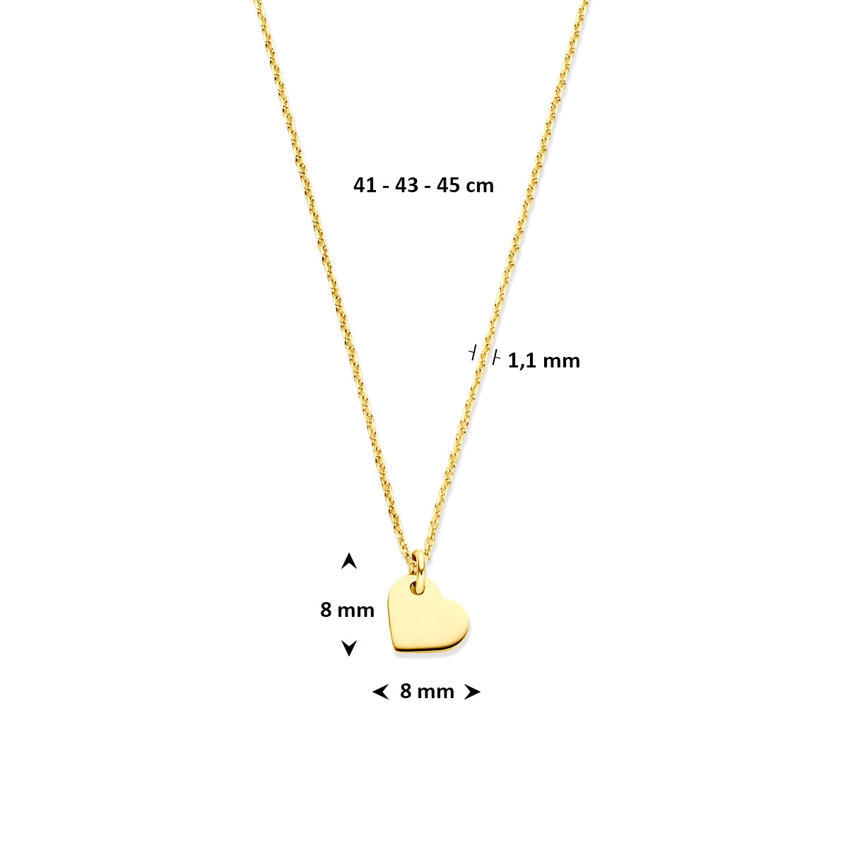 Fantasy Collection Collier hartje 14K geelgoud 41 - 43 - 45 cm - afbeelding 4